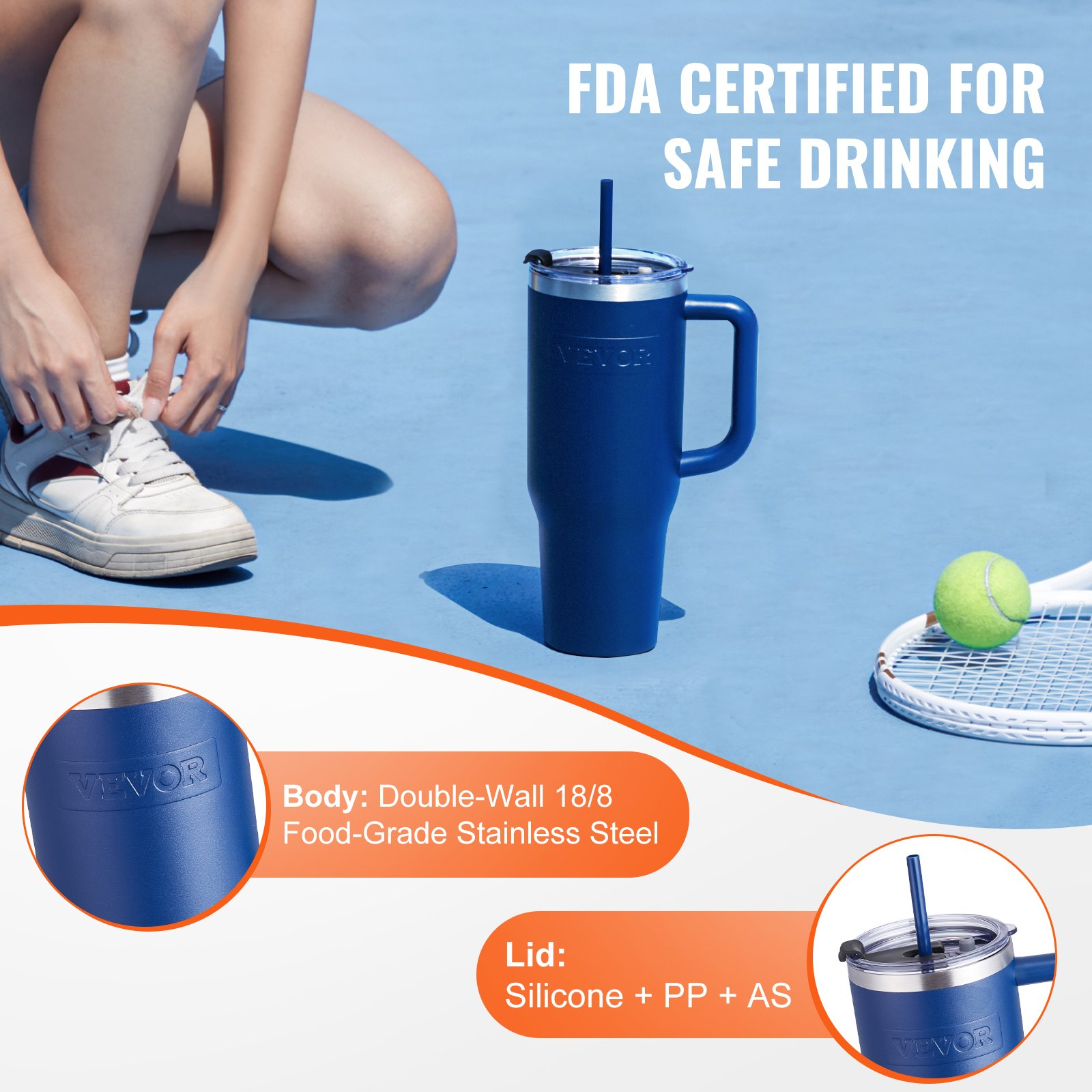 40 oz Insulated Water Bottle Stainless Steel Coffee Cup Handheld Blue - Picture 5 of 10