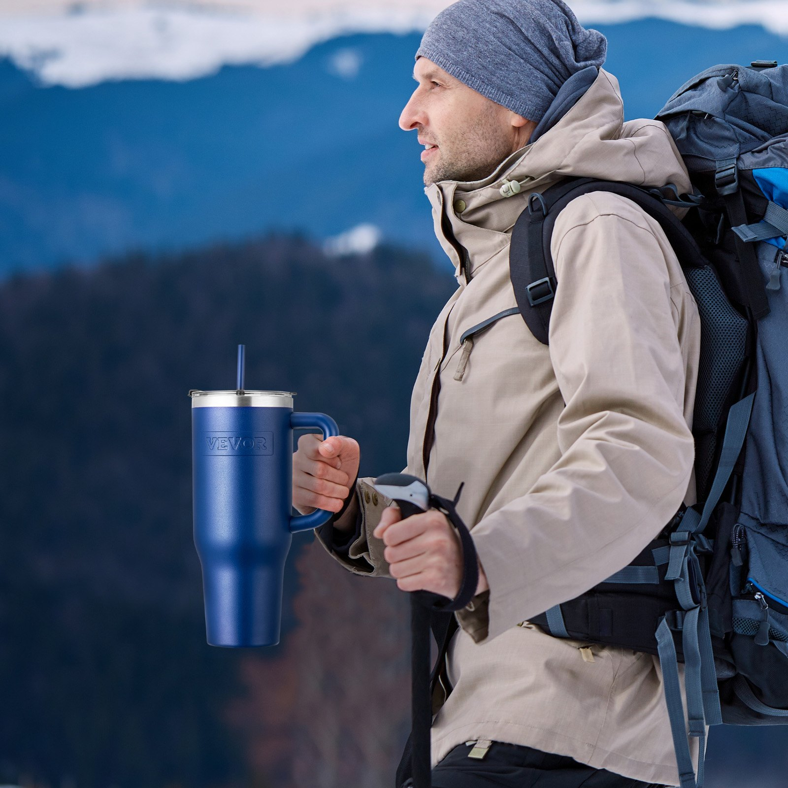 40 oz Insulated Water Bottle Stainless Steel Coffee Cup Handheld Blue - Picture 7 of 10