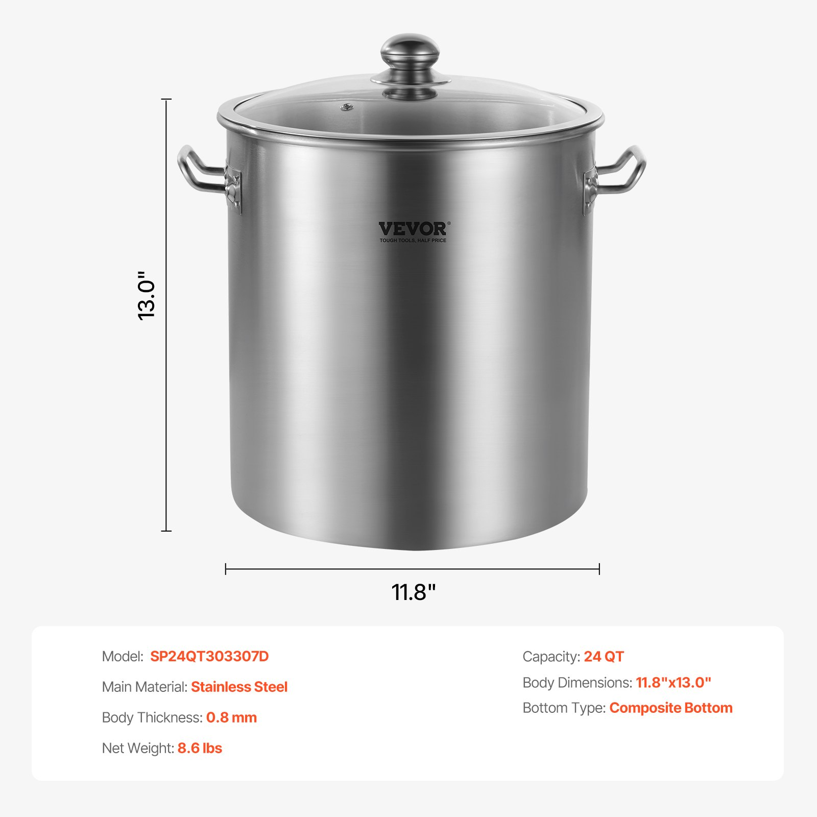 24QT Stainless Steel Stockpot Cooking Kitchen Sauce Pot with Lid Handle