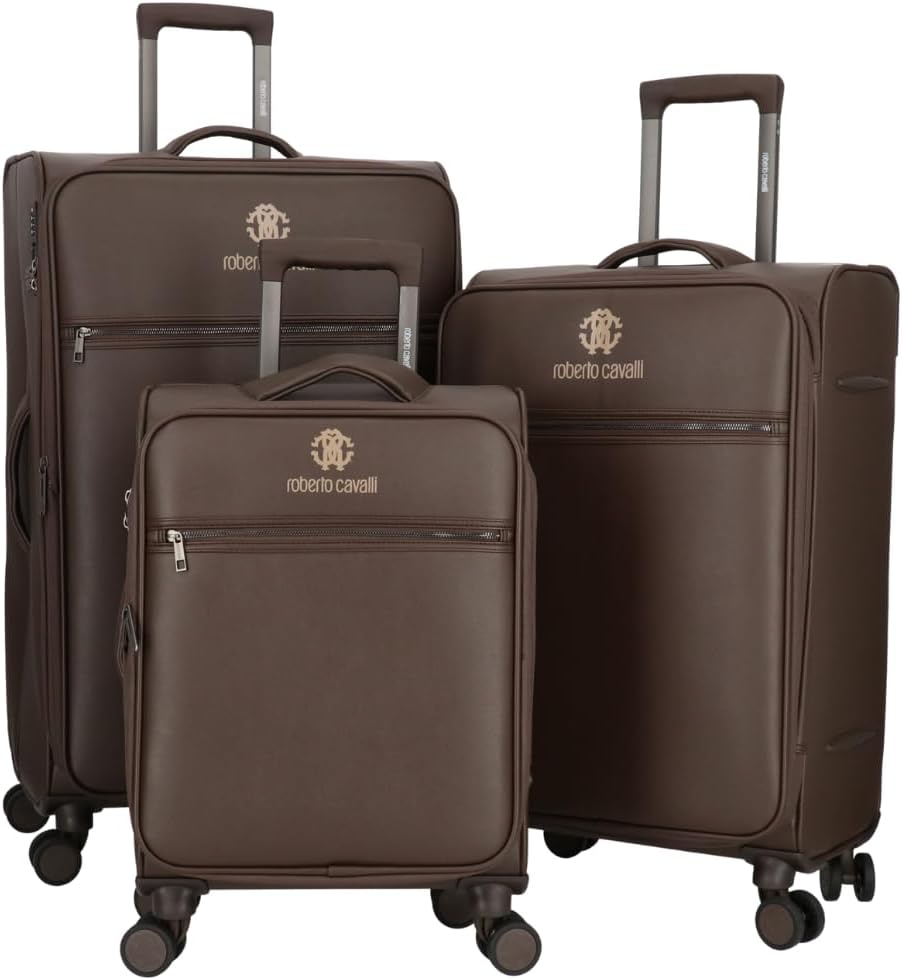 ROBERTO CAVALLI Luxury 3 Piece Luggage Set, Expandable Softside Suitcases with 8