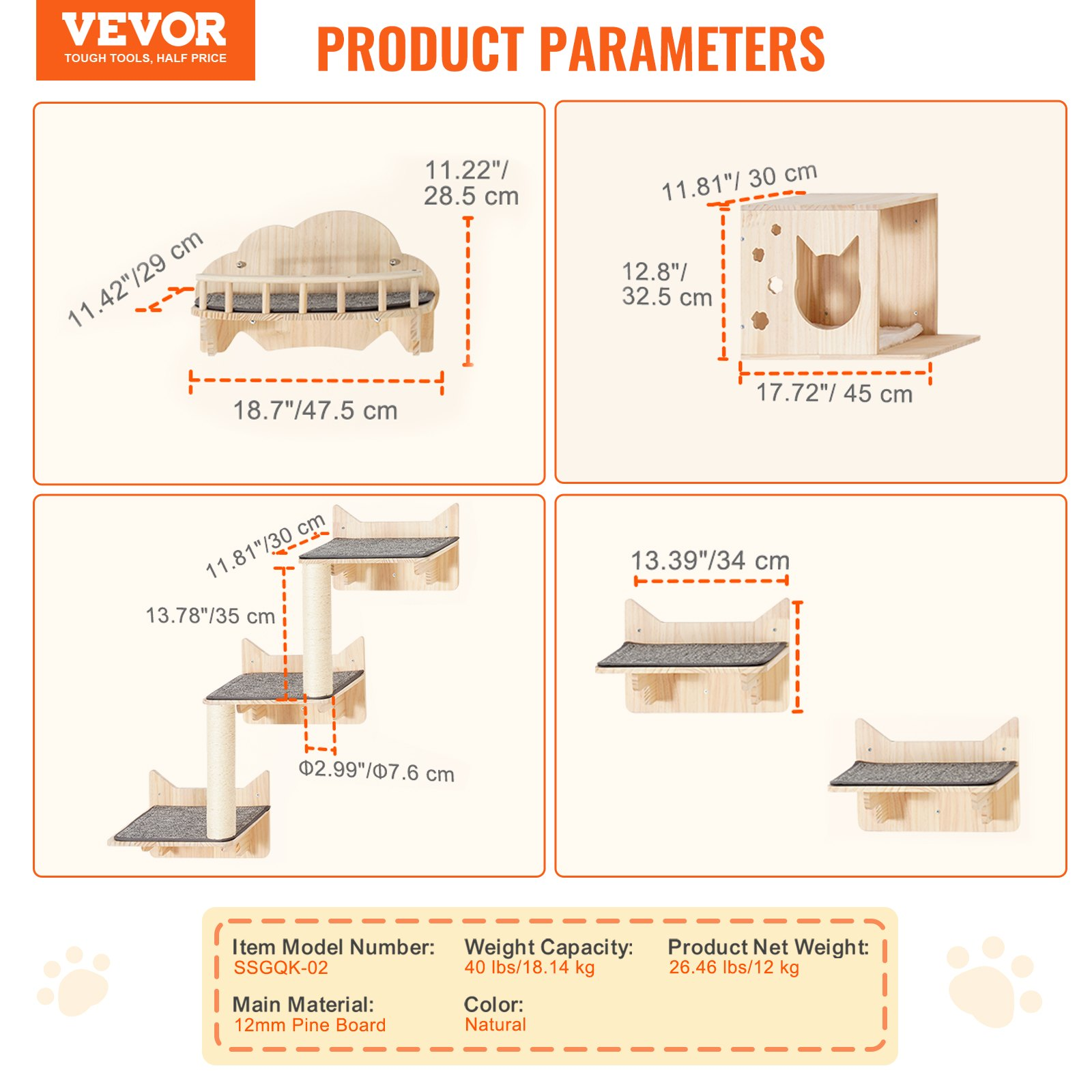 Wall Mounted Cat Shelves, Set of 5