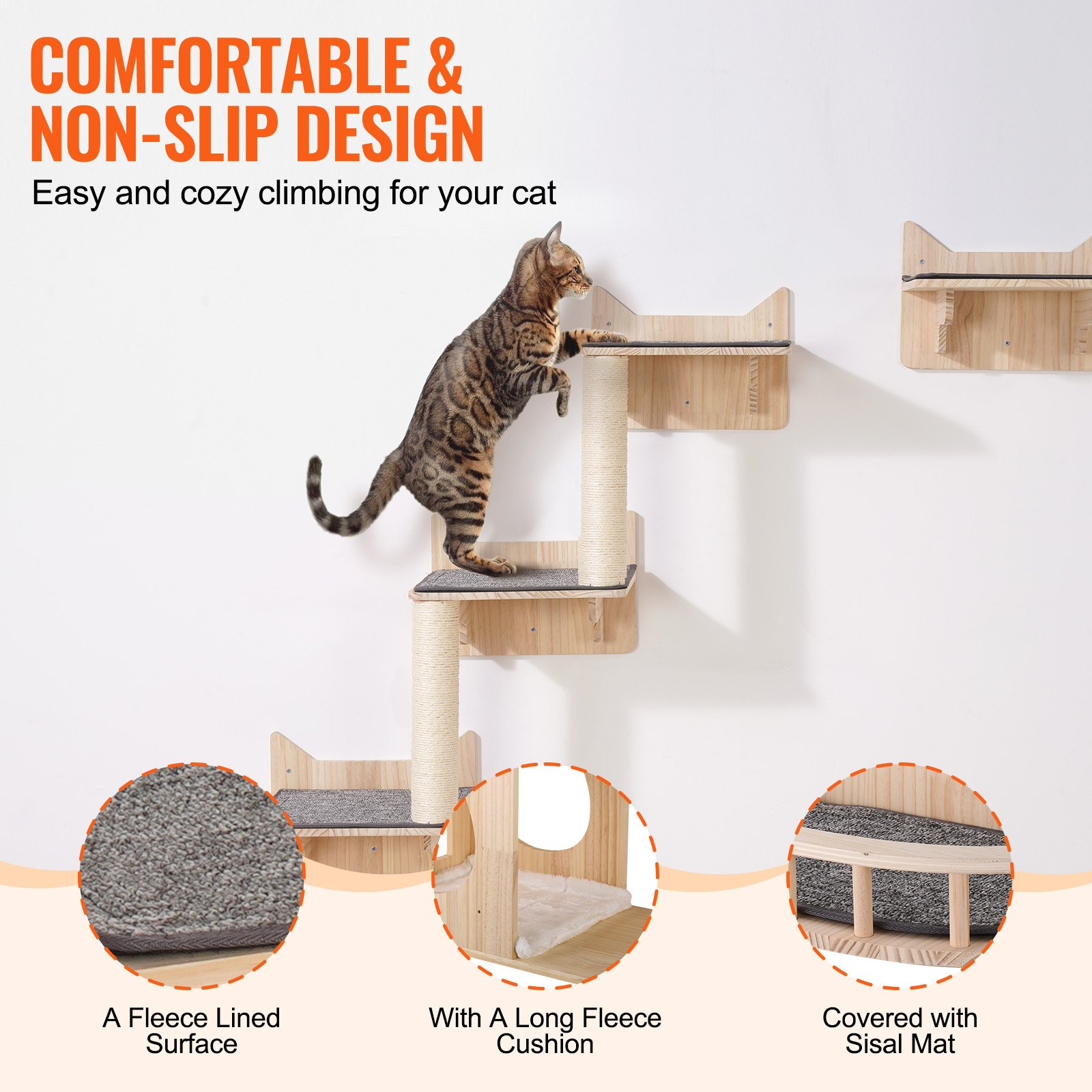 Wall Mounted Cat Shelves, Set of 5