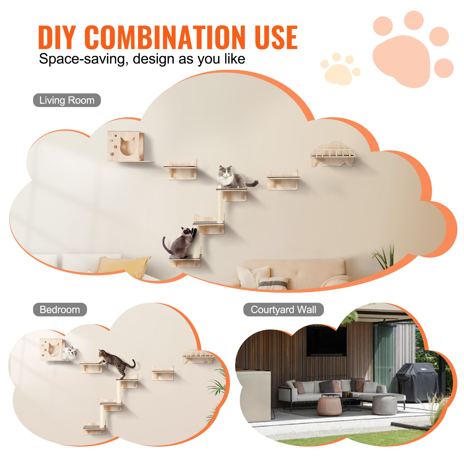 Wall Mounted Cat Shelves, Set of 5