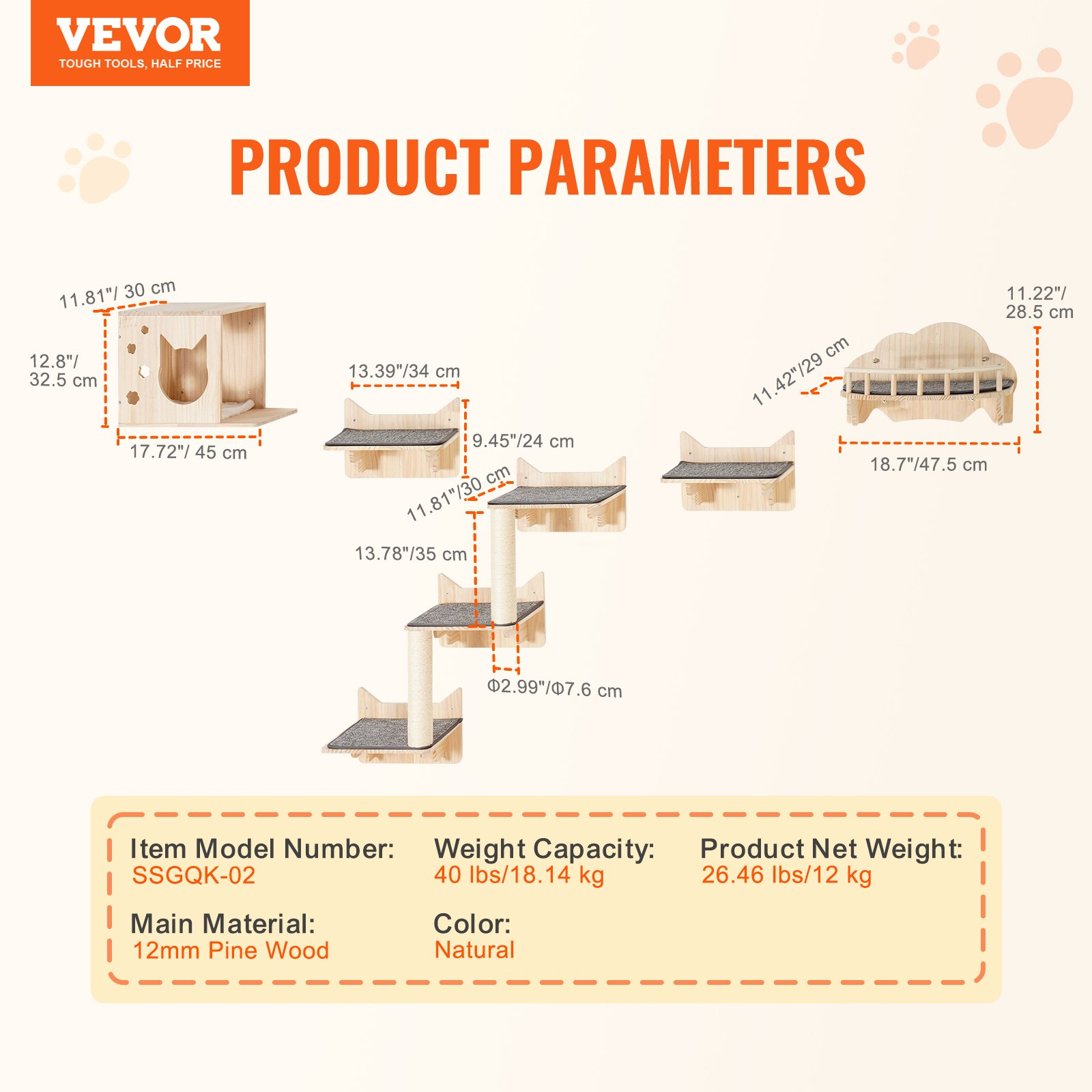 Wall Mounted Cat Shelves, Set of 5