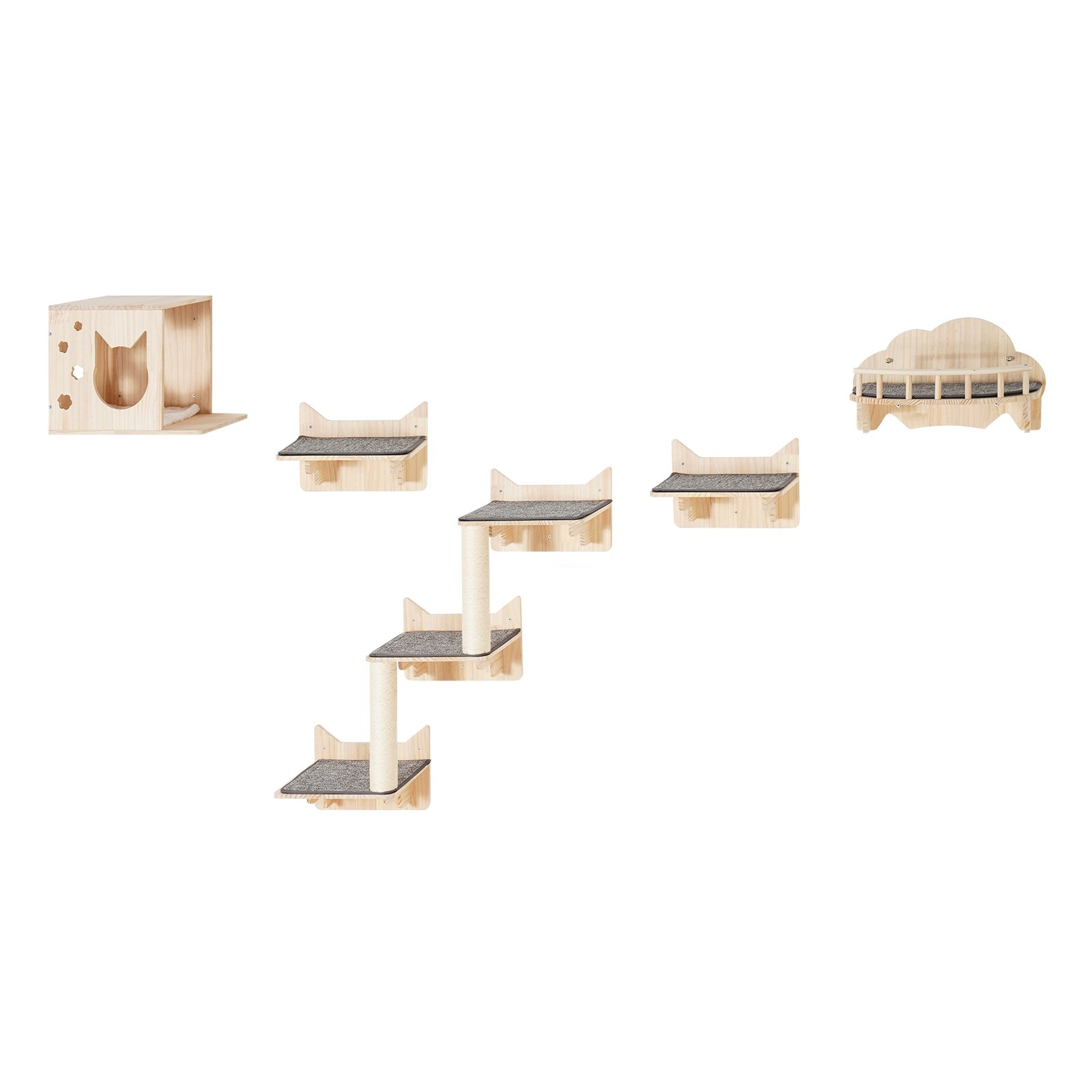 Wall Mounted Cat Shelves, Set of 5