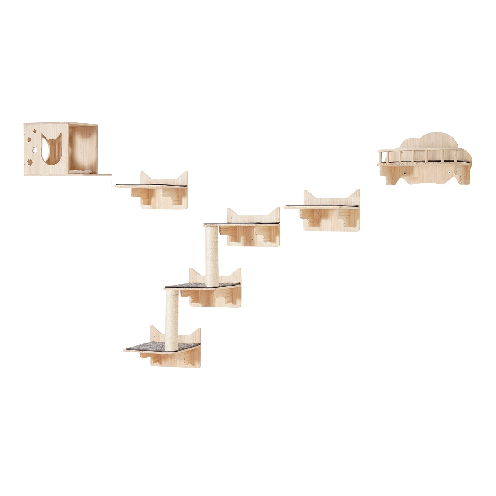 Wall Mounted Cat Shelves, Set of 5