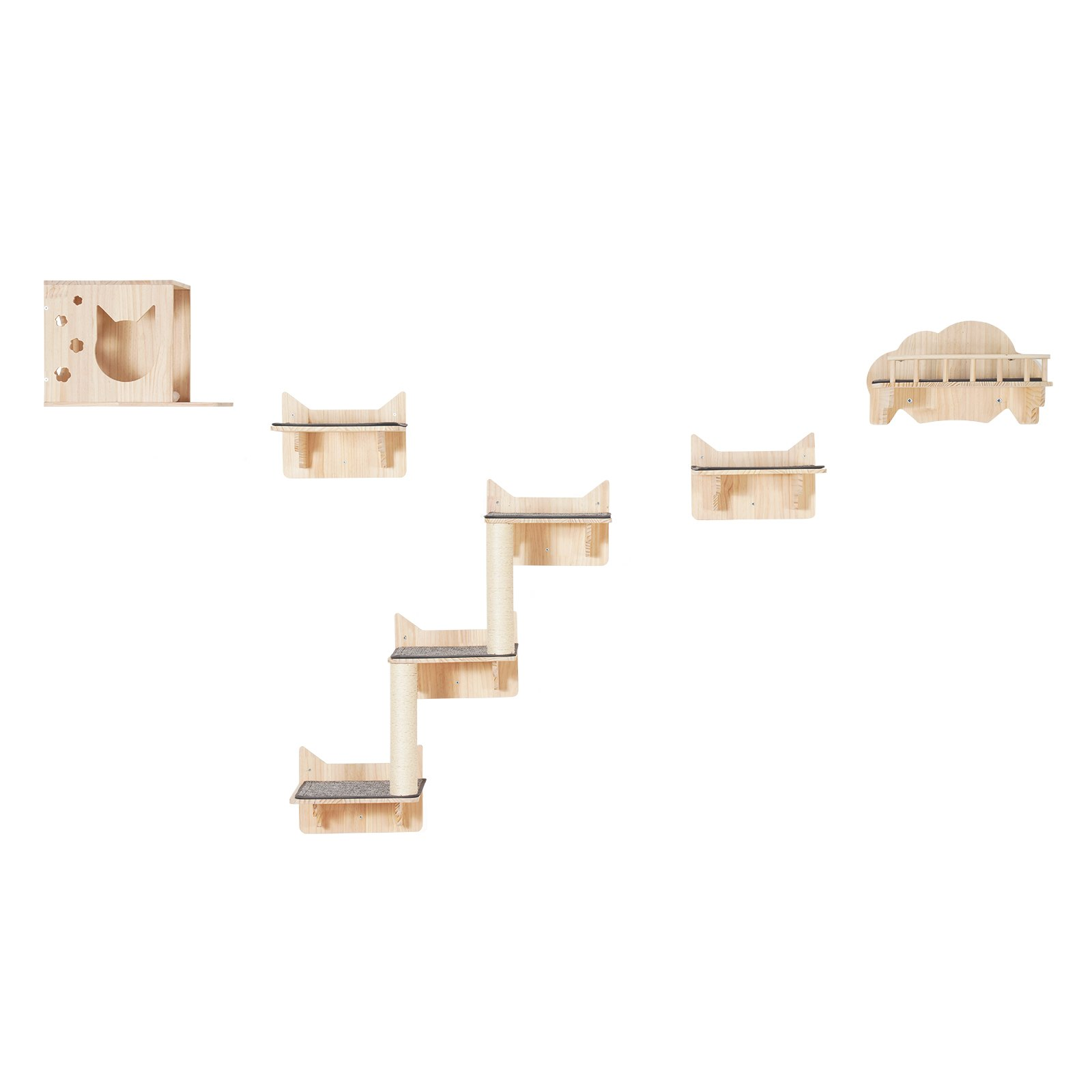 Wall Mounted Cat Shelves, Set of 5