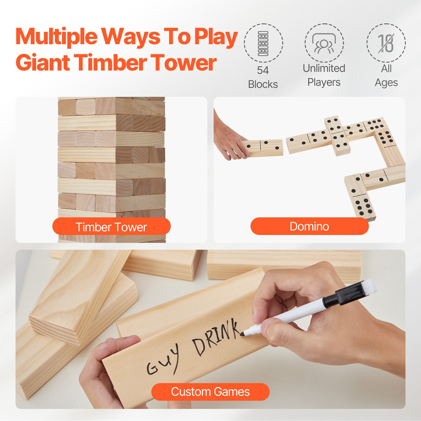 Tumbling Timber Toy 54 Blocks Medium Tumble Tower Block Game Pine Wood Bag