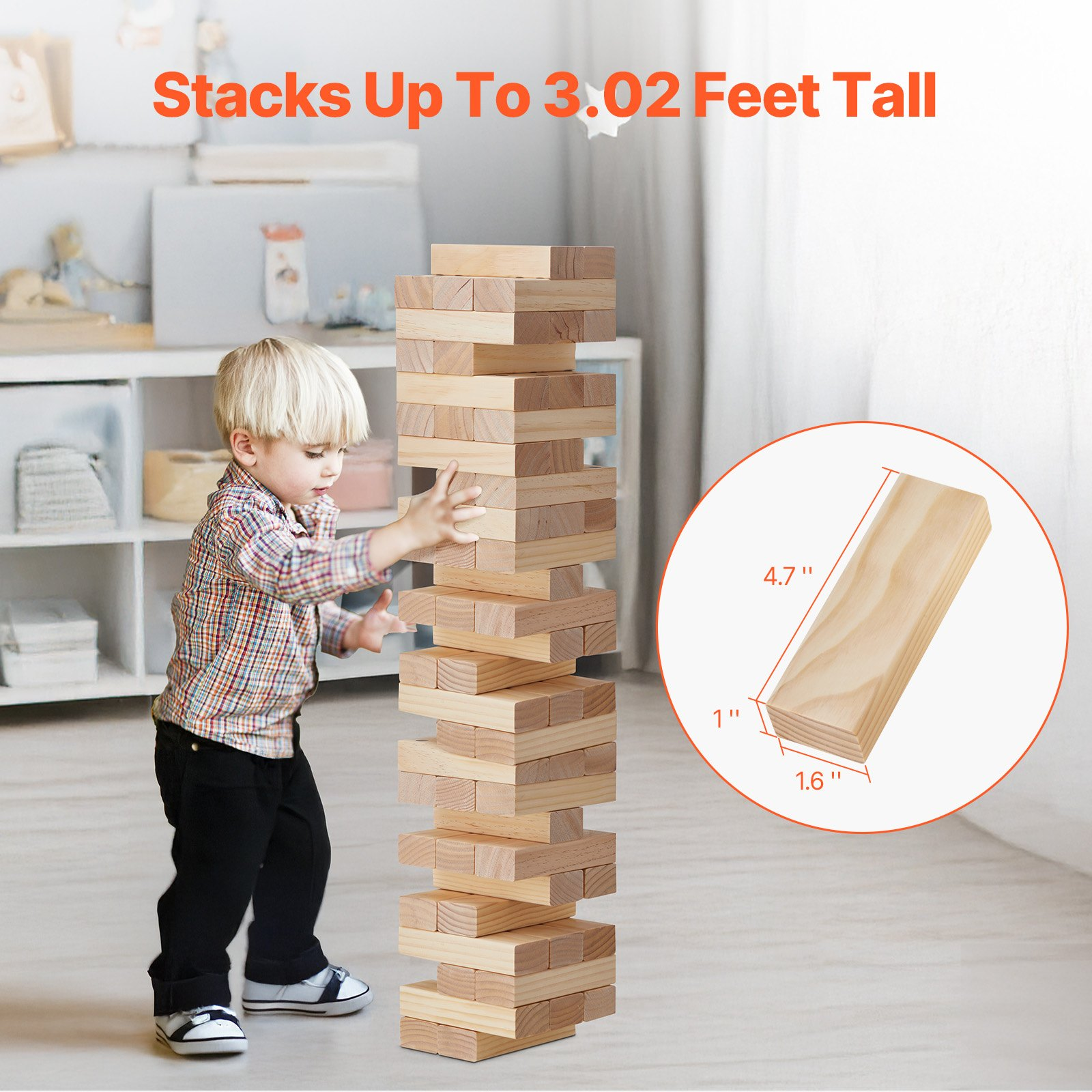 Tumbling Timber Toy 54 Blocks Medium Tumble Tower Block Game Pine Wood Bag - Picture 2 of 10