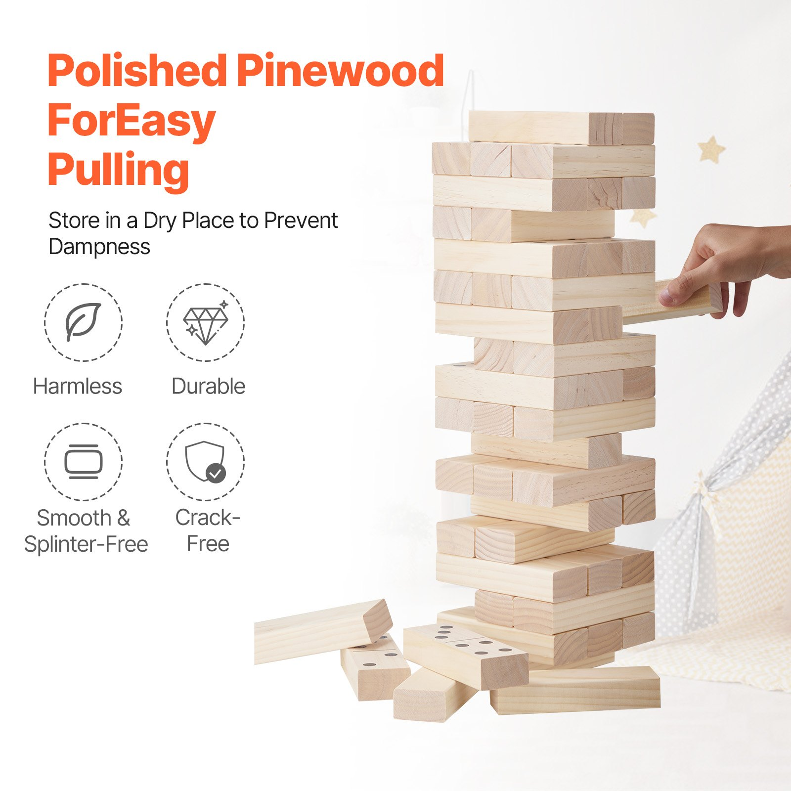 Tumbling Timber Toy 54 Blocks Medium Tumble Tower Block Game Pine Wood Bag - Picture 3 of 10