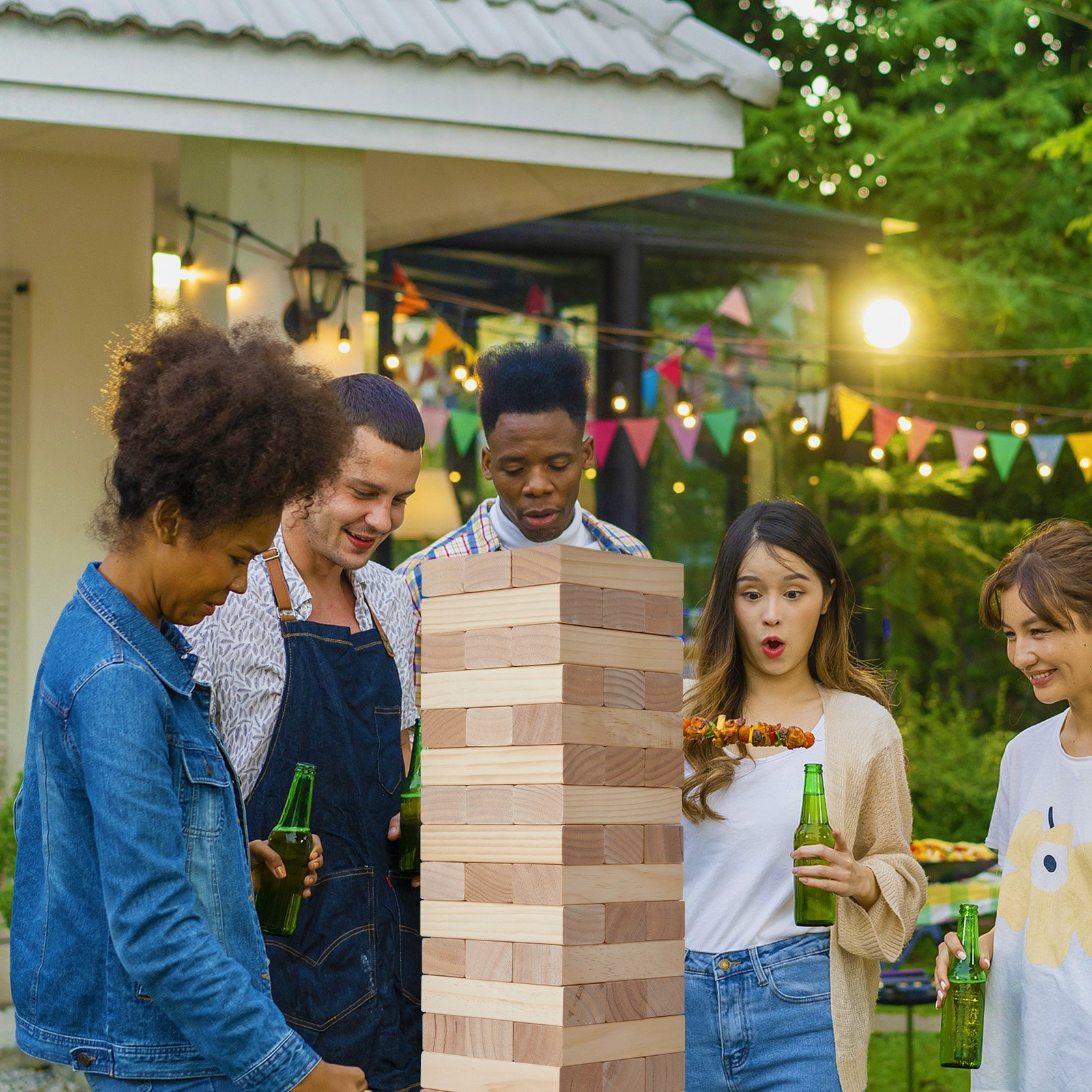 Tumbling Timber Toy 54 Blocks Medium Tumble Tower Block Game Pine Wood Bag - Picture 7 of 10