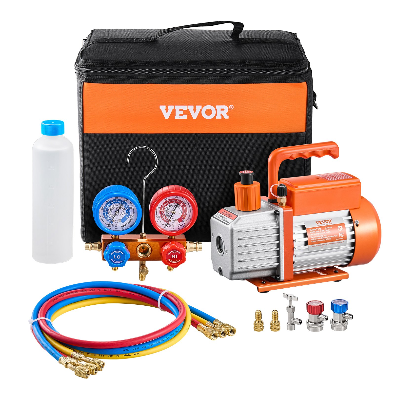 3.5 CFM HVAC Single Stage Rotary Vane Vacuum Pump and Manifold Gauge Kit 403