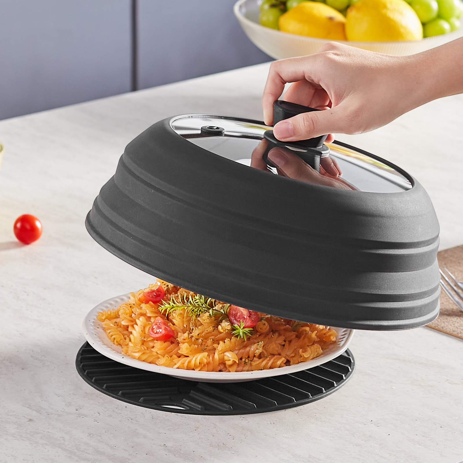 Microwave Splatter Cover & Mat, Multi-Purpose Kitchen Gadget with Handle