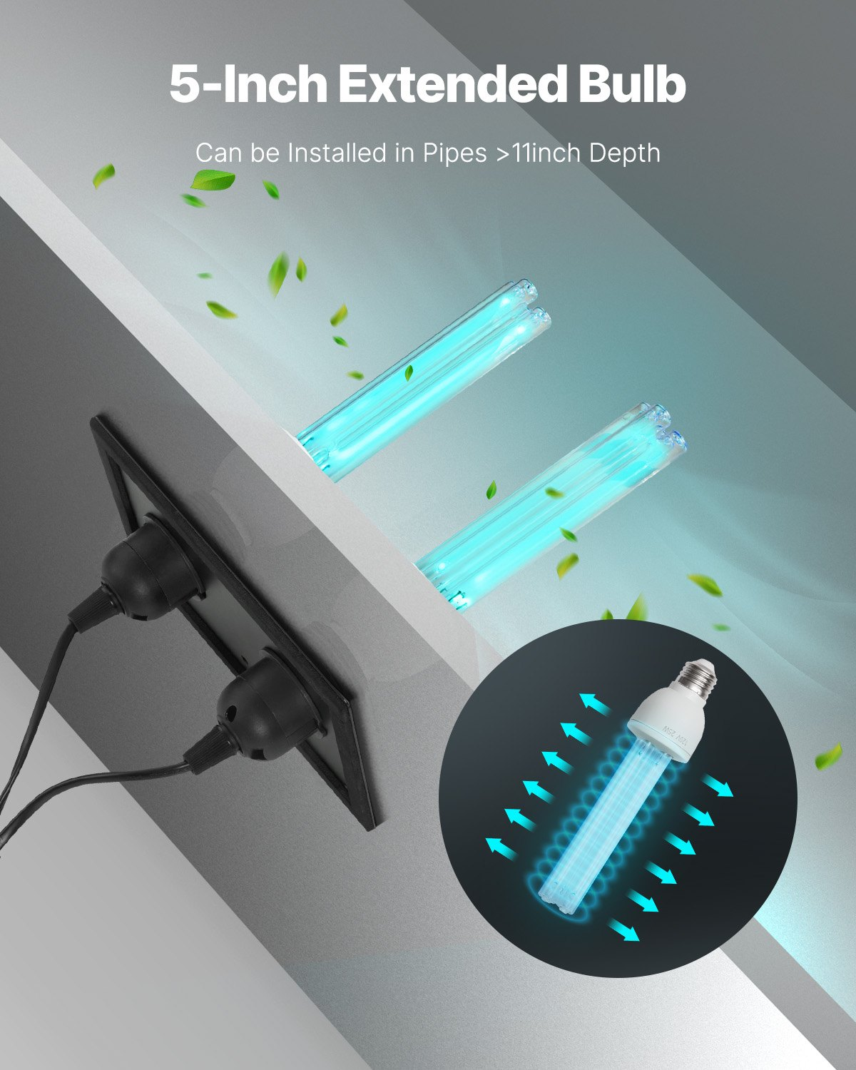 Purificador de aire HVAC para toda la casa 50 W 5 pulgadas luz UV en conducto para sistemas de aire acondicionado - Imagen 4 de 10