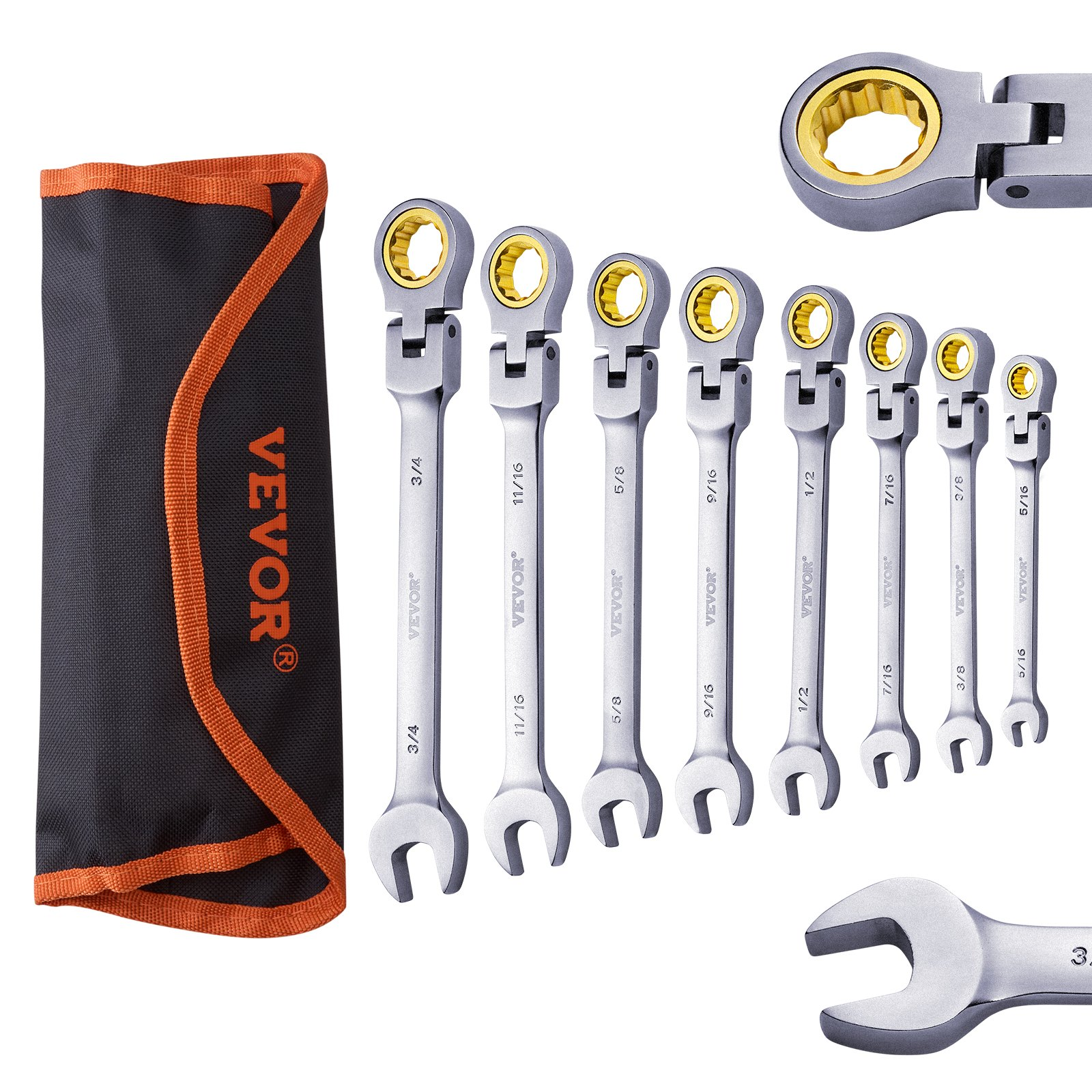 VEVOR Flex-Kopf Spezialeinsätze Schraubenschlüssel-Set 8-teilig SAE 5/16"-3/4" mit Rolltasche - Bild 8 von 10