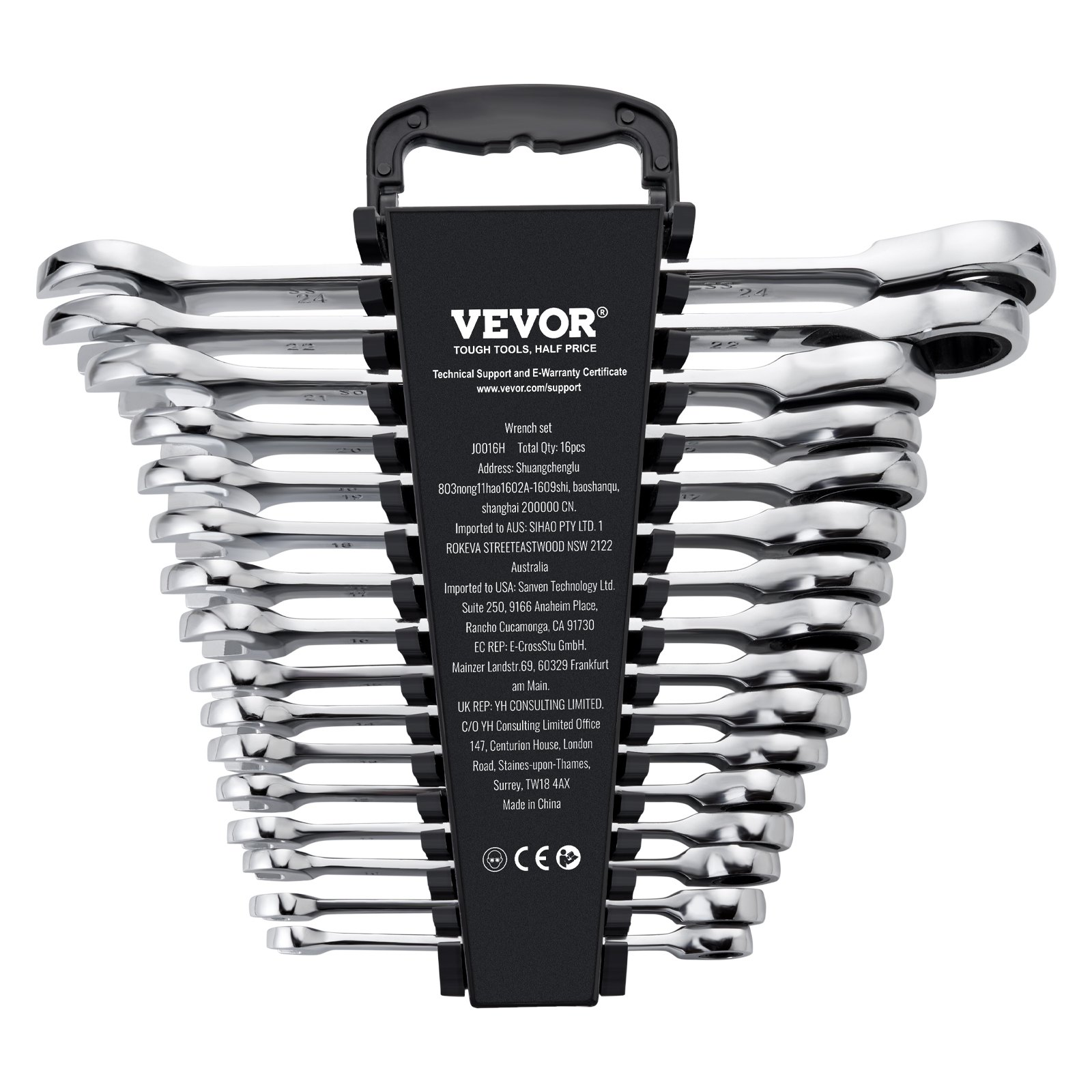 VEVOR Kombi-Schraubenschlüssel-Set 16-teilig metrisch 8 mm bis 24 mm mit Organizer-Rack - Bild 8 von 10