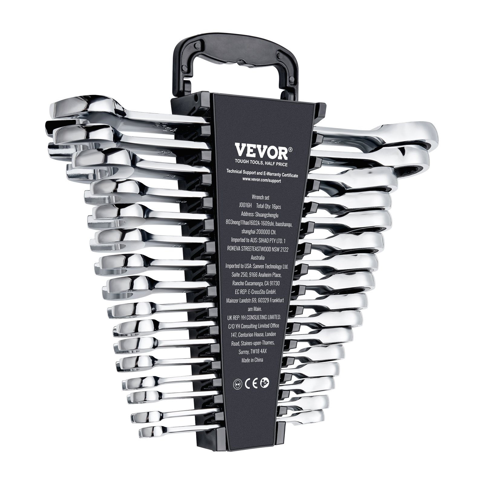 VEVOR Kombi-Schraubenschlüssel-Set 16-teilig metrisch 8 mm bis 24 mm mit Organizer-Rack - Bild 9 von 10