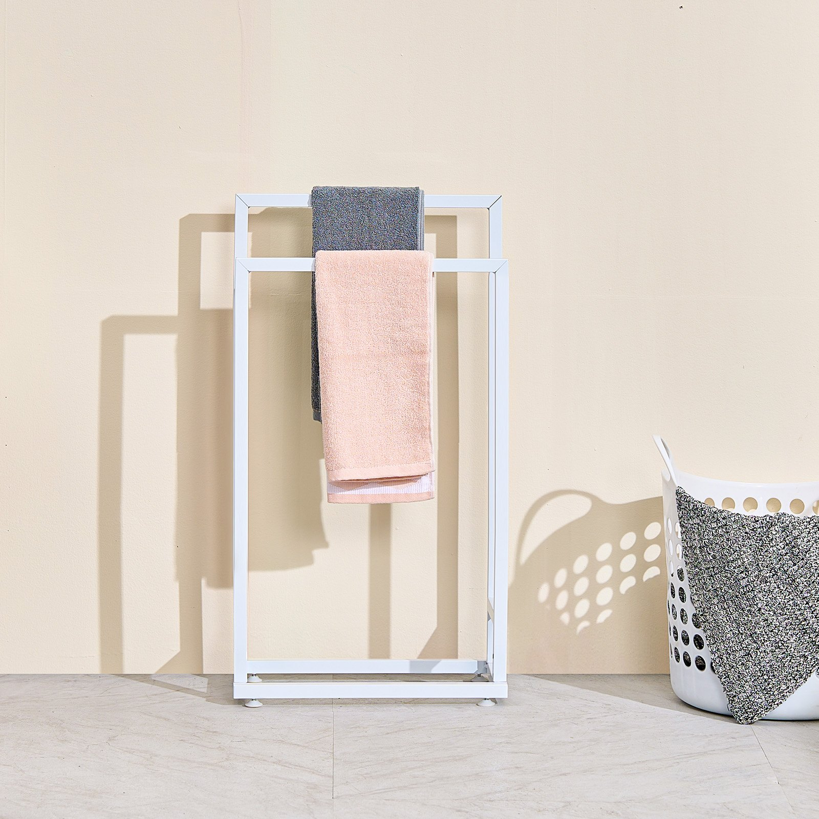 White Metal Towel Rack with 2 Bars - Outdoor & Indoor Towel Holder for Pool, Bat - Picture 7 of 10