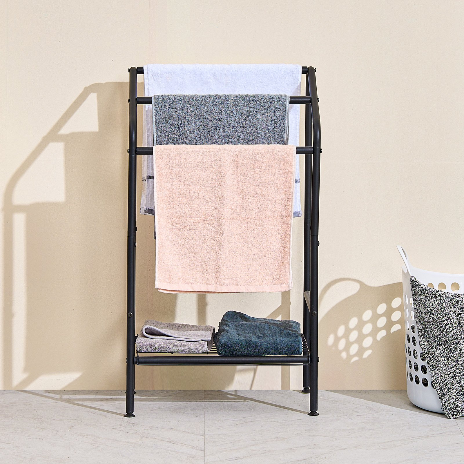 Towel Rack 3 Bars Outdoor Towel Holder with Bottom Storage for Pool Spa - Picture 7 of 10
