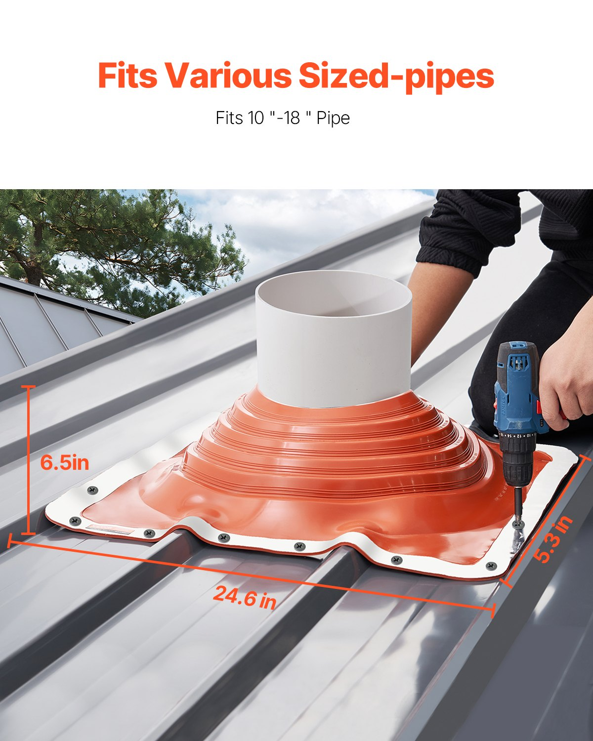 Metal Roof Pipe Flashing Boot Fits 10"-18" Pipe High Temp Flexible Red Silicone - Bild 1 von 10