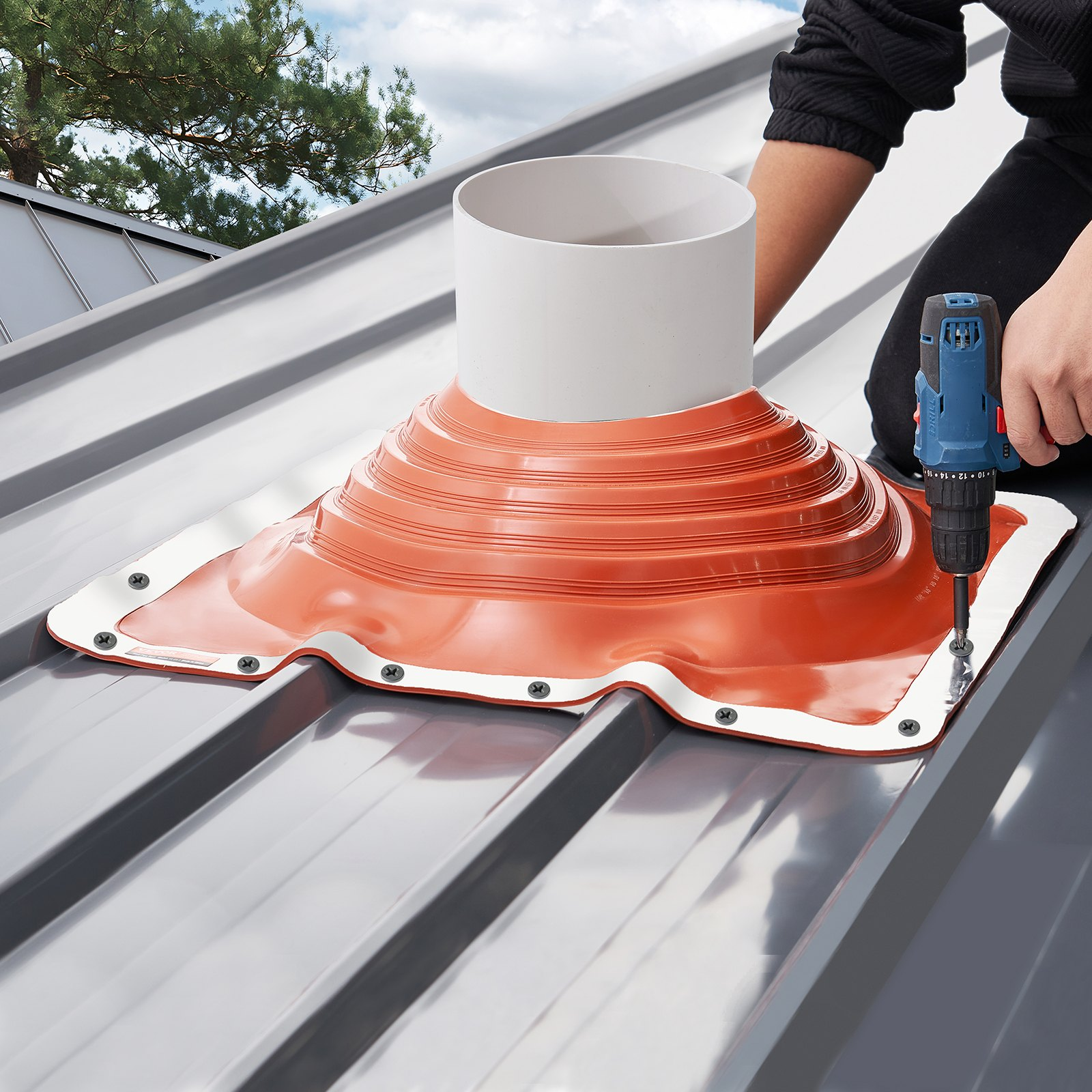 Metal Roof Pipe Flashing Boot Fits 10"-18" Pipe High Temp Flexible Red Silicone - Bild 7 von 10
