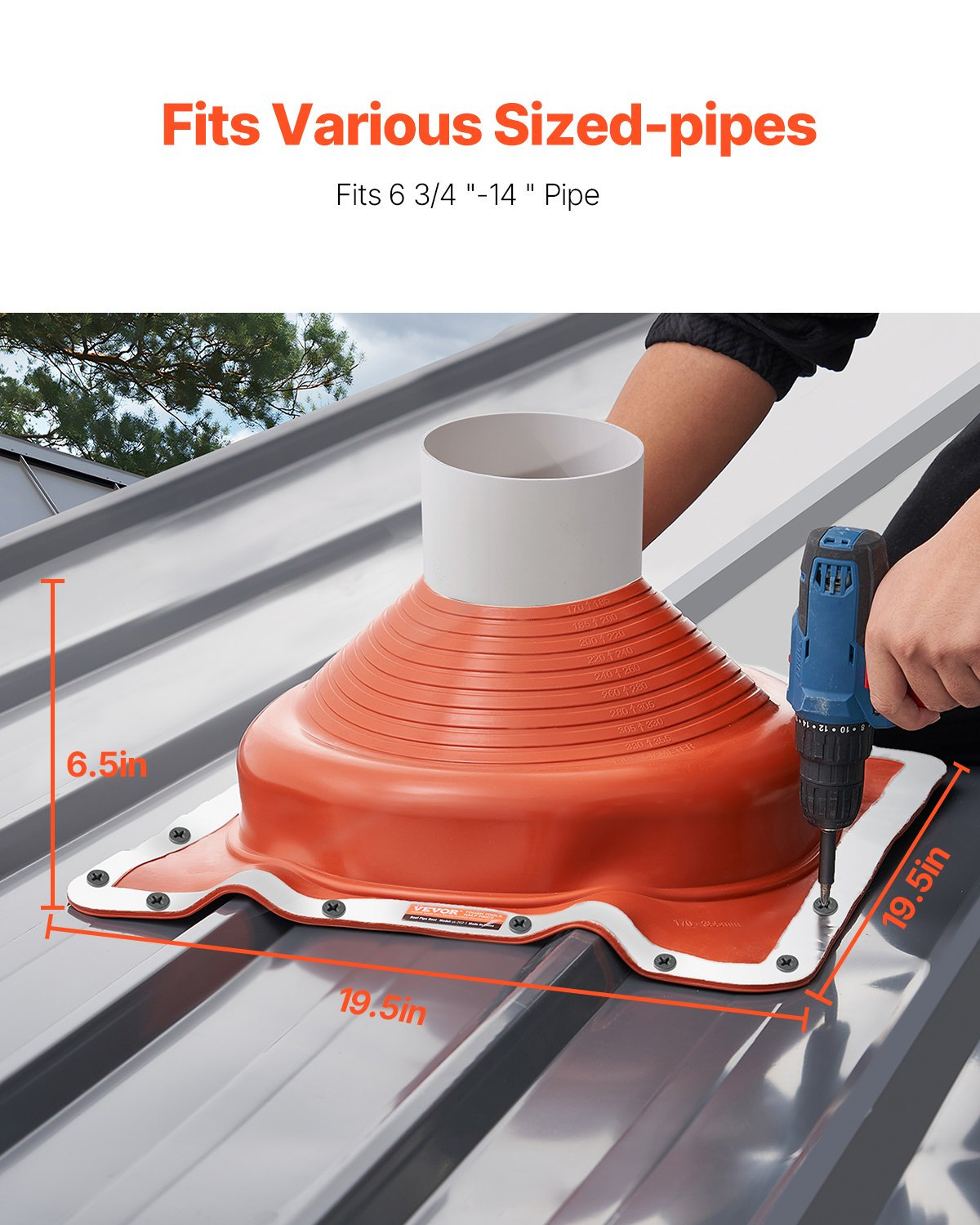 2 Pcs Metal Roof Pipe Flashing Boots Fit 6-3/4″ – 14″ Pipe High Temp Silicone