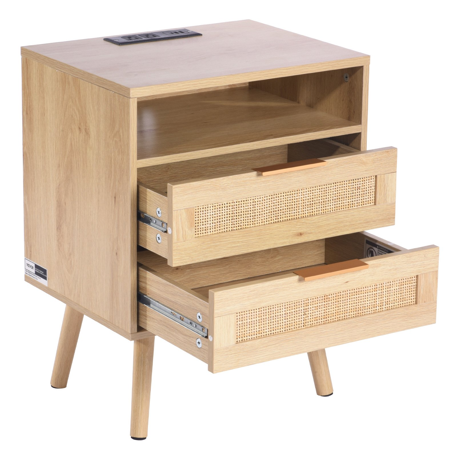 Rattan Nightstand End Table with Open Shelf 2 Drawers Boho Bedside Table - Picture 8 of 10