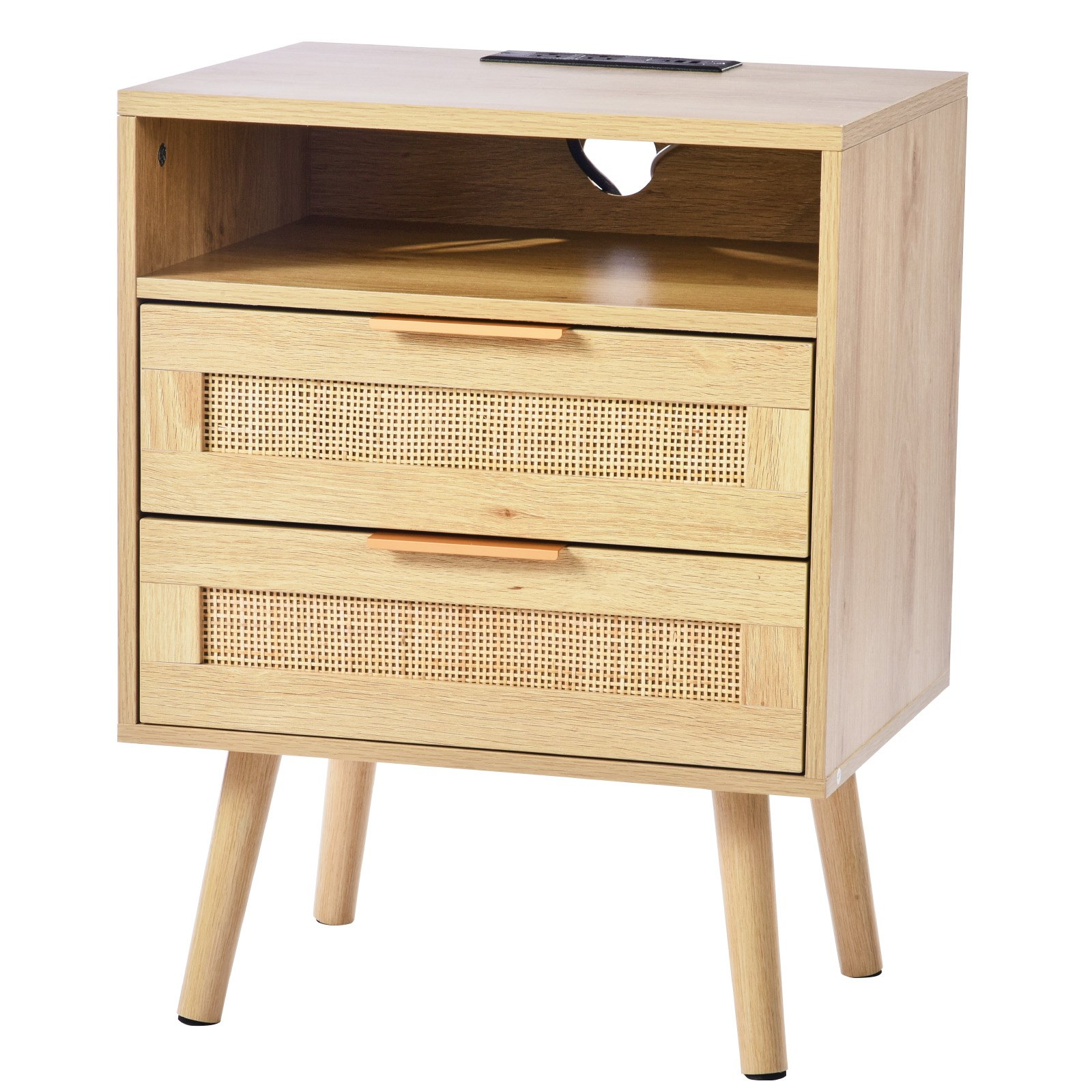 Rattan Nightstand End Table with Open Shelf 2 Drawers Boho Bedside Table - Picture 9 of 10