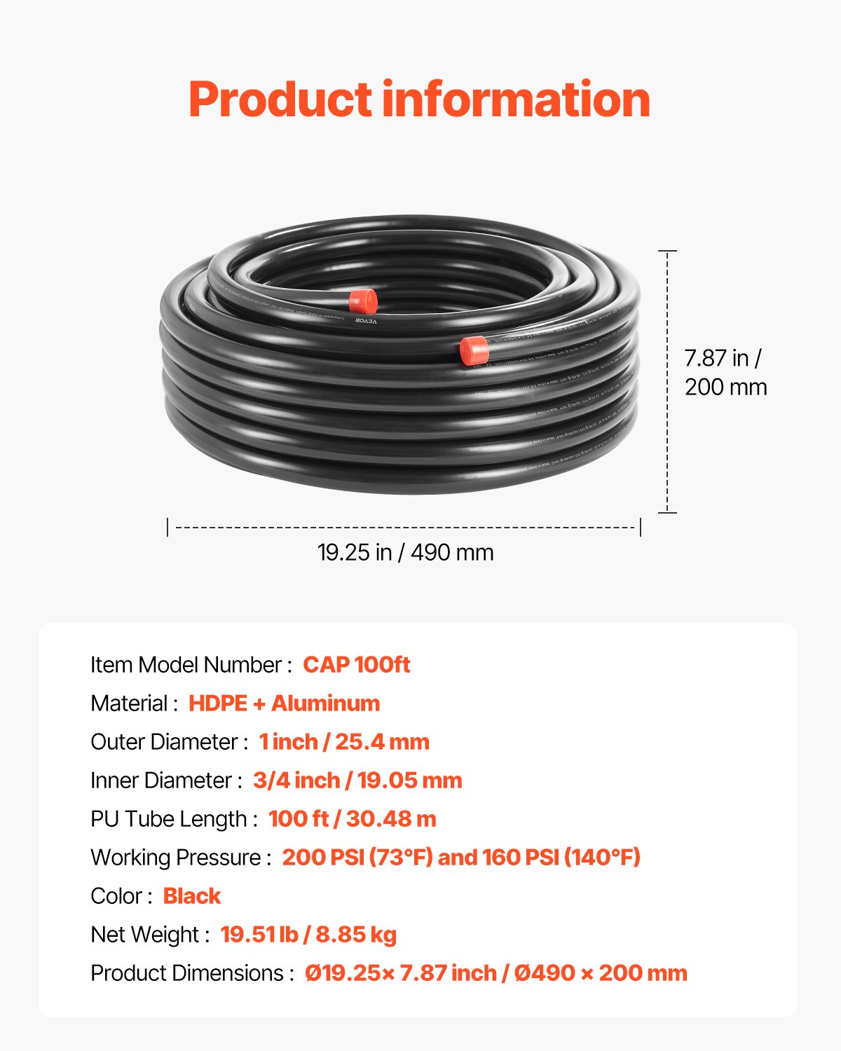 Air Compressor Line Kit 3/4'' x 100FT HDPE/Aluminum Shop Air Piping System Black - Picture 7 of 11