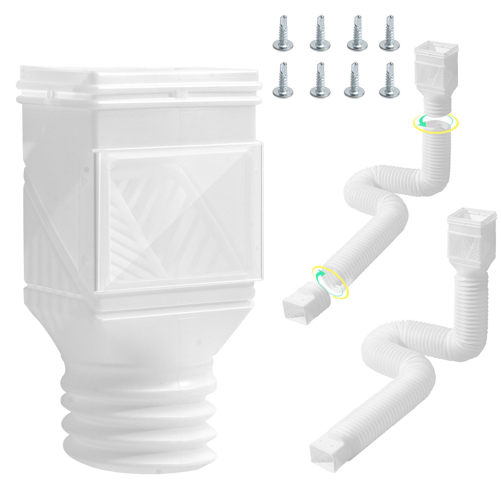 Rain Gutter Downspout Extensions 2-Pack Flexible Downspout Extender White