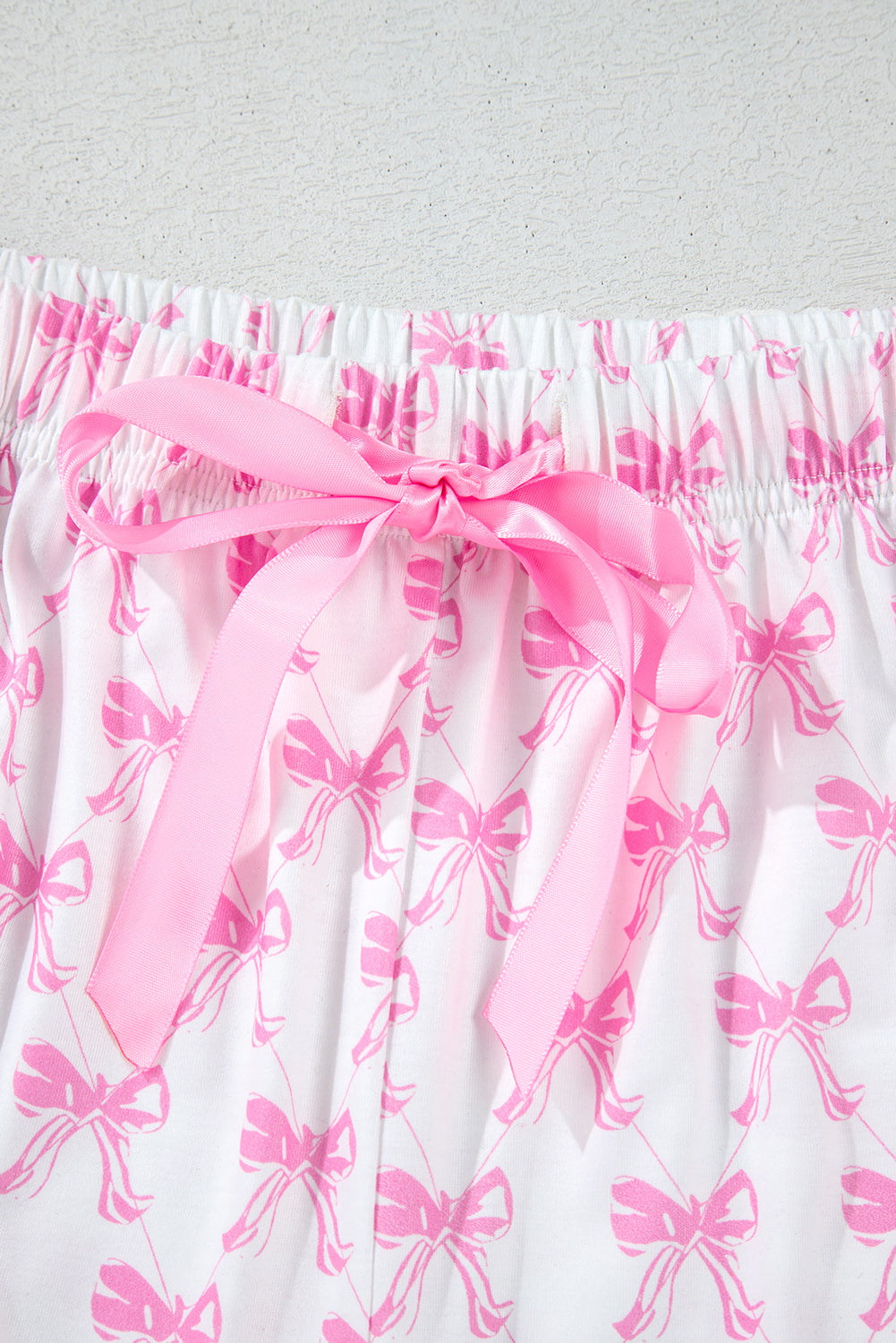 Bow Short Sleeve and Ruffled Shorts Pajama Set - Picture 11 of 12