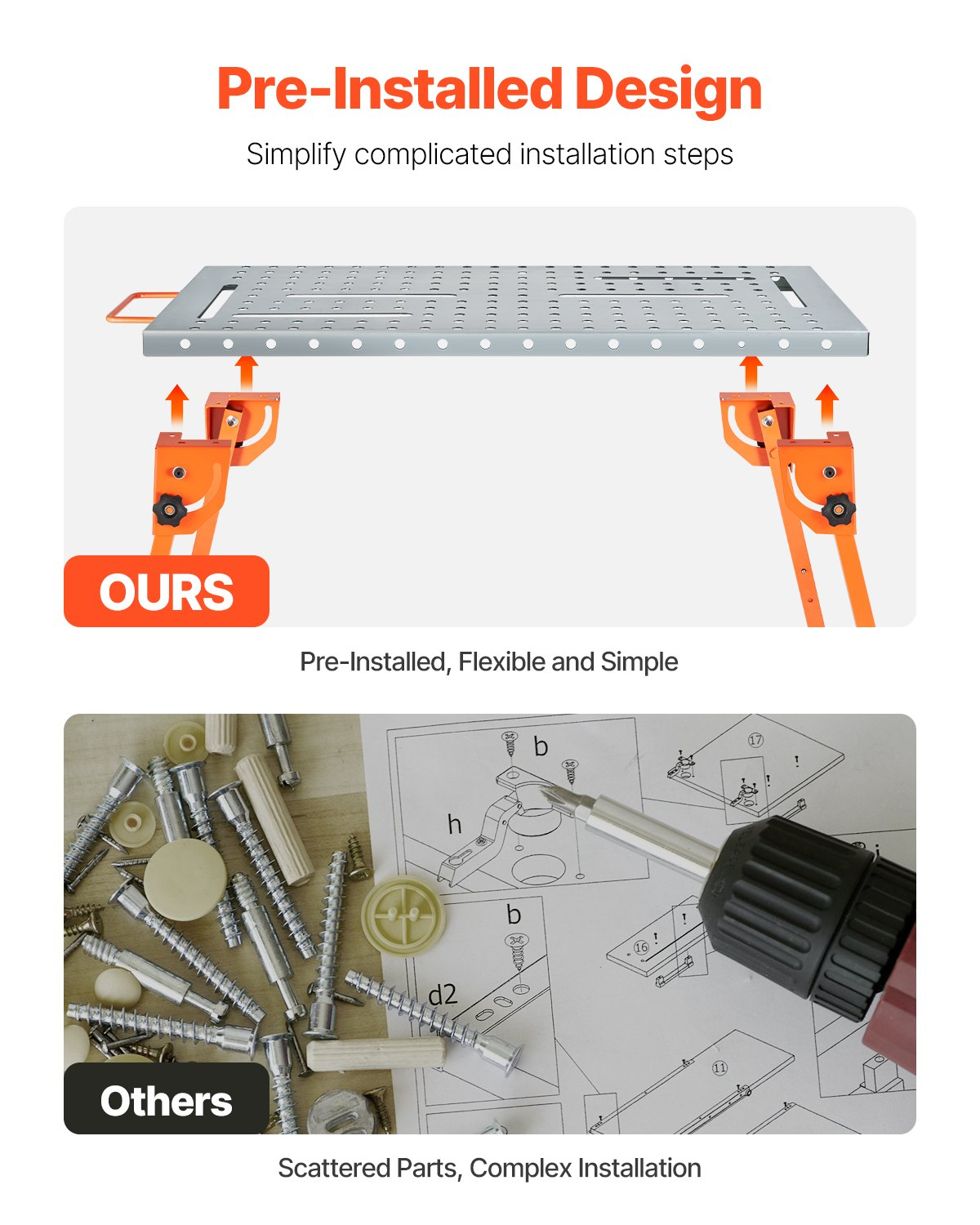 Welding Table 44" x 21" 500LBS Folding Workbench with 4-Level Adjustable Height