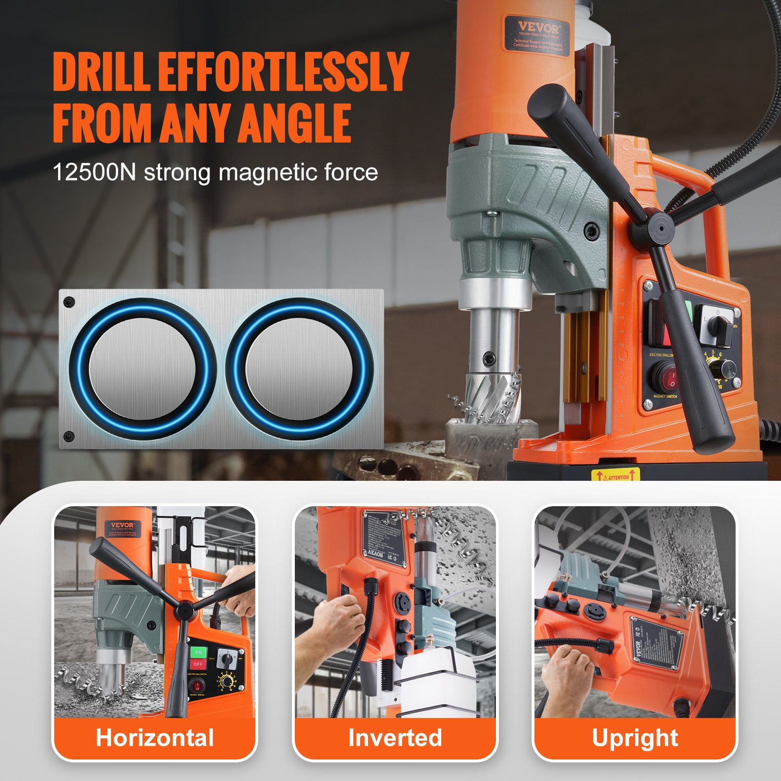 Magnetic Drill 1450W 12500N Portable Mag Drill Press 800RPM - Picture 6 of 12