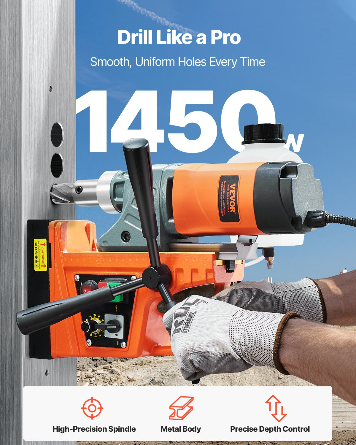 Magnetic Drill 1450W 12500N Portable Mag Drill Press 800RPM