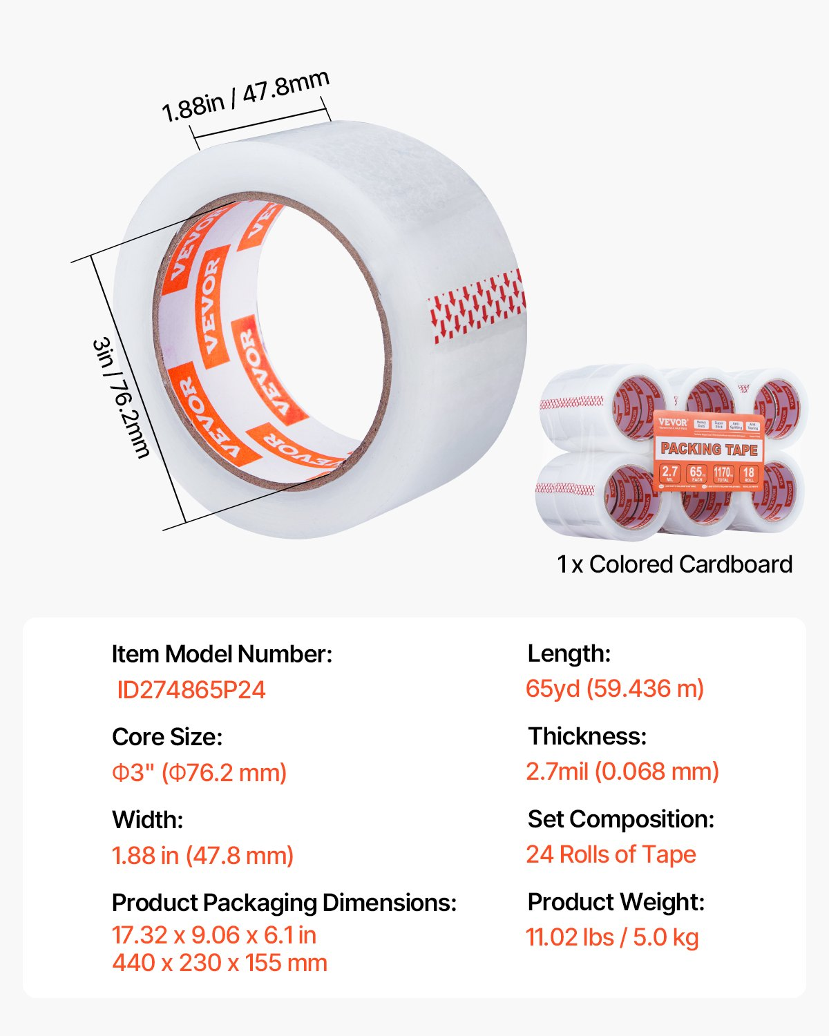 Clear Packing Tape, 3 inches Core, Office