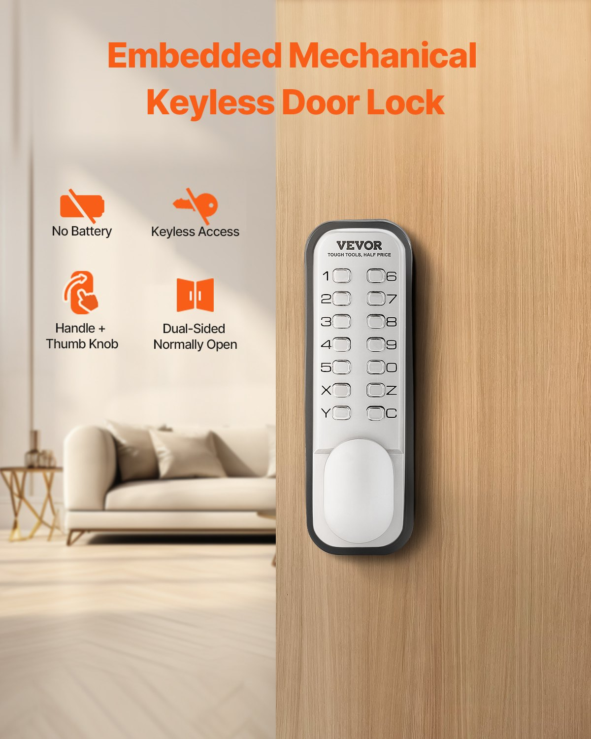 Keyless Entry Stainless Steel Door Knob with 14-Key Mechanical Keypad