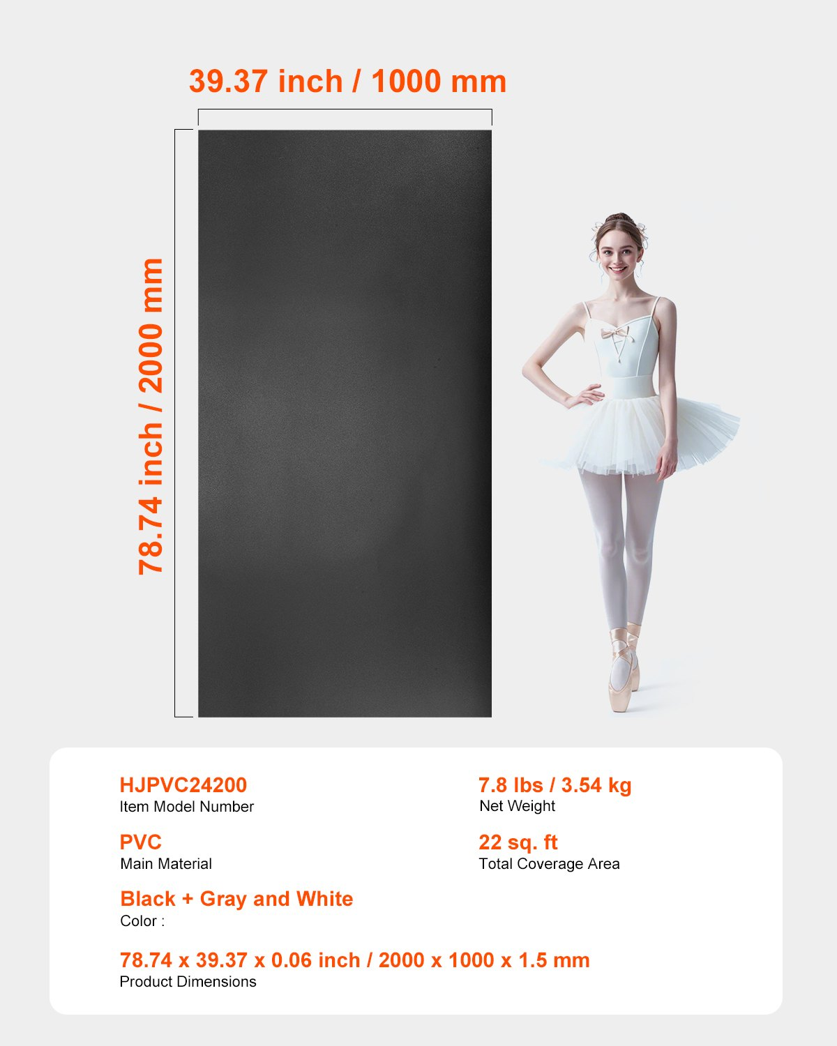 Gym Flooring Set 6.6' x 3' PVC Yoga Fitness Equipment Mat for Pilates - Picture 6 of 10