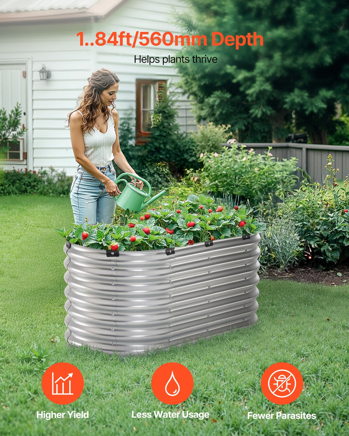 Metal Raised Garden Bed 4x2x2 ft Outdoor Galvanized Planter Box Silver - Picture 1 of 10