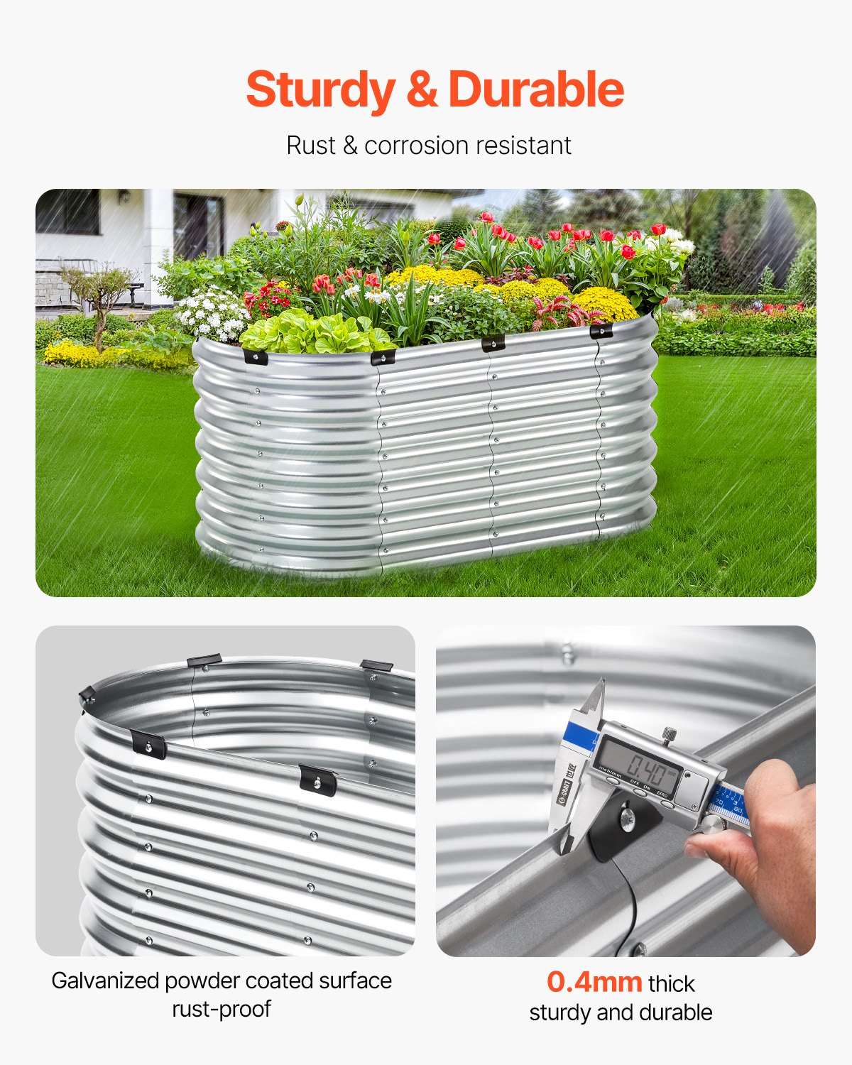 Metal Raised Garden Bed 4x2x2 ft Outdoor Galvanized Planter Box Silver - Picture 2 of 10