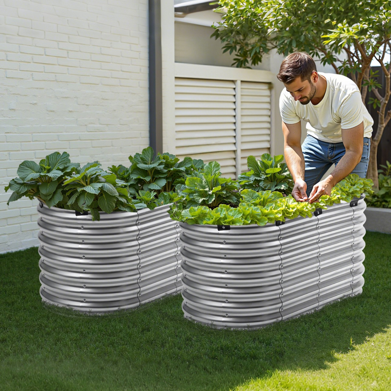 Metal Raised Garden Bed 4x2x2 ft Outdoor Galvanized Planter Box Silver - Picture 7 of 10
