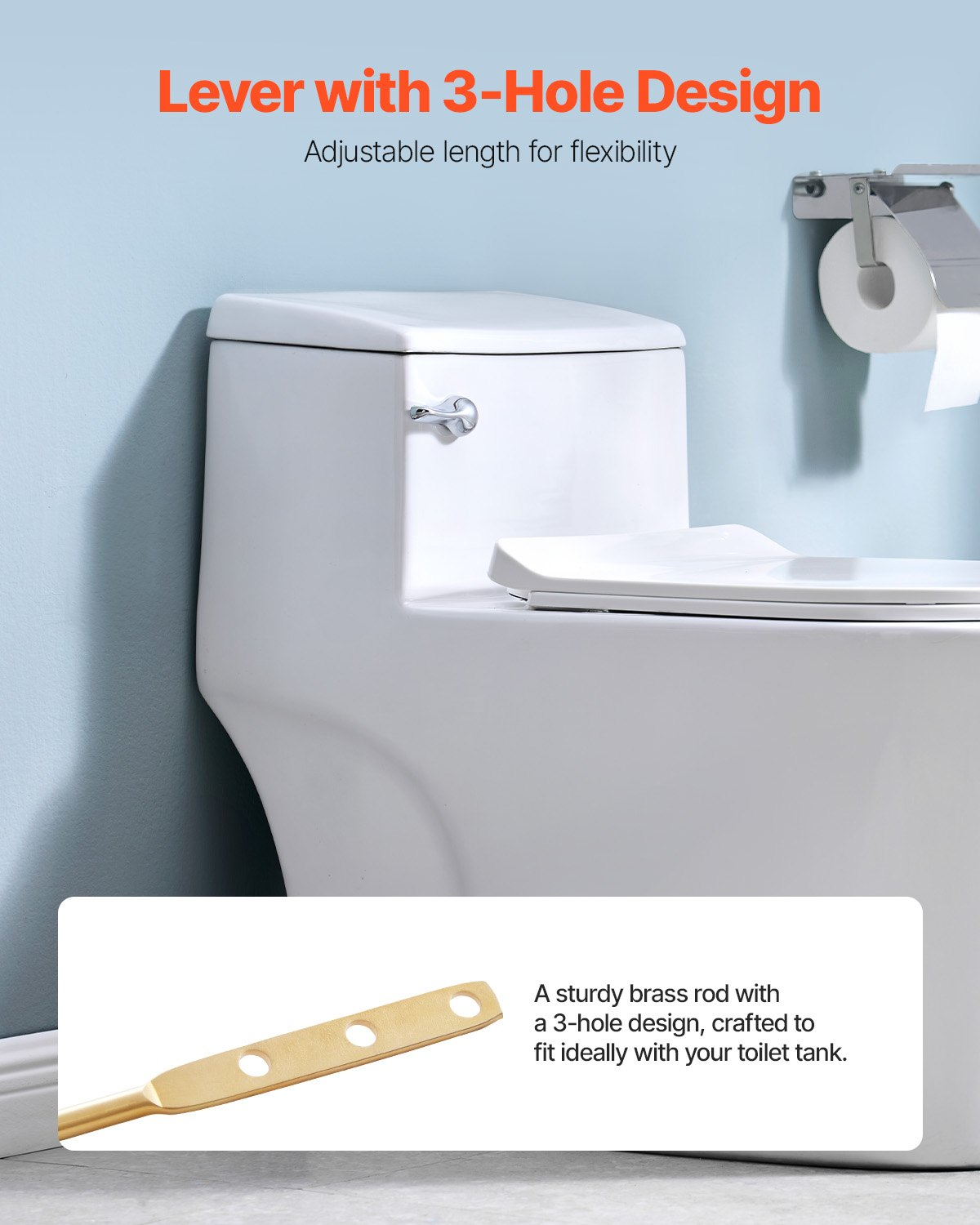 Toilet Handle Replacement Kit, Front Mount Universal Toilet Handle, Silver