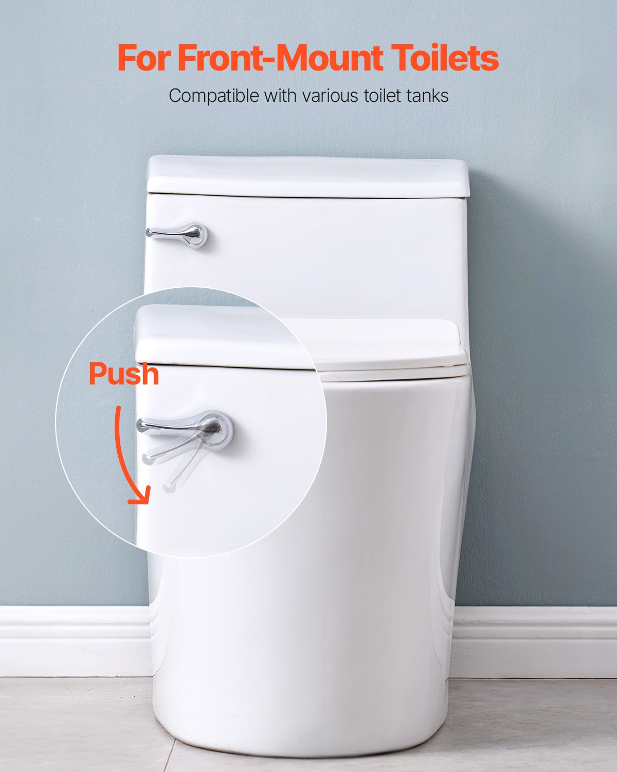 Toilet Handle Replacement Kit, Front Mount Universal Toilet Handle, Silver