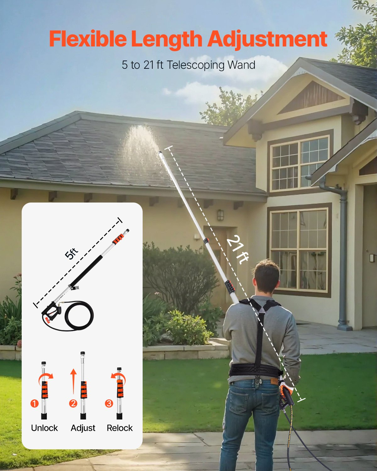 Pressure Washer Telescoping Wand 21 ft Brush Head Included Telescopic Spray Wand