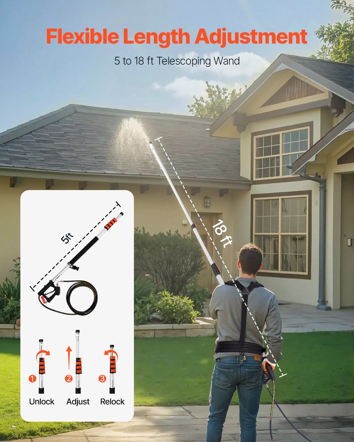 Pressure Washer Telescoping Wand 18 ft Brush Head Included Telescopic Spray Wand