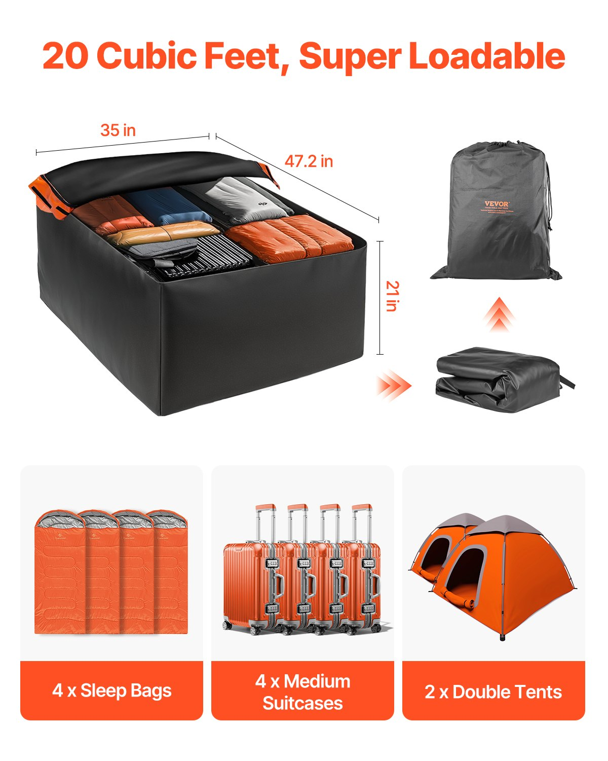 Car Rooftop Cargo Carrier Bag 20 Cubic Feet 840D PVC Car Roof Luggage Cargo Bag - Picture 2 of 10