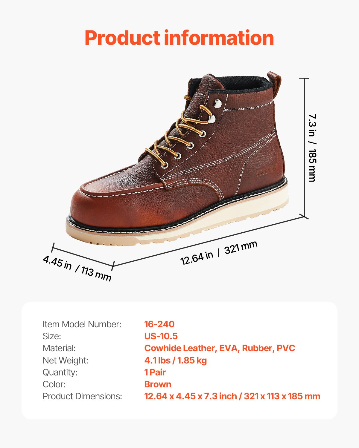 Steel Toe Work Boots US Size 10.5 Waterproof Moc Toe for Men Slip-Resistant - Picture 7 of 10