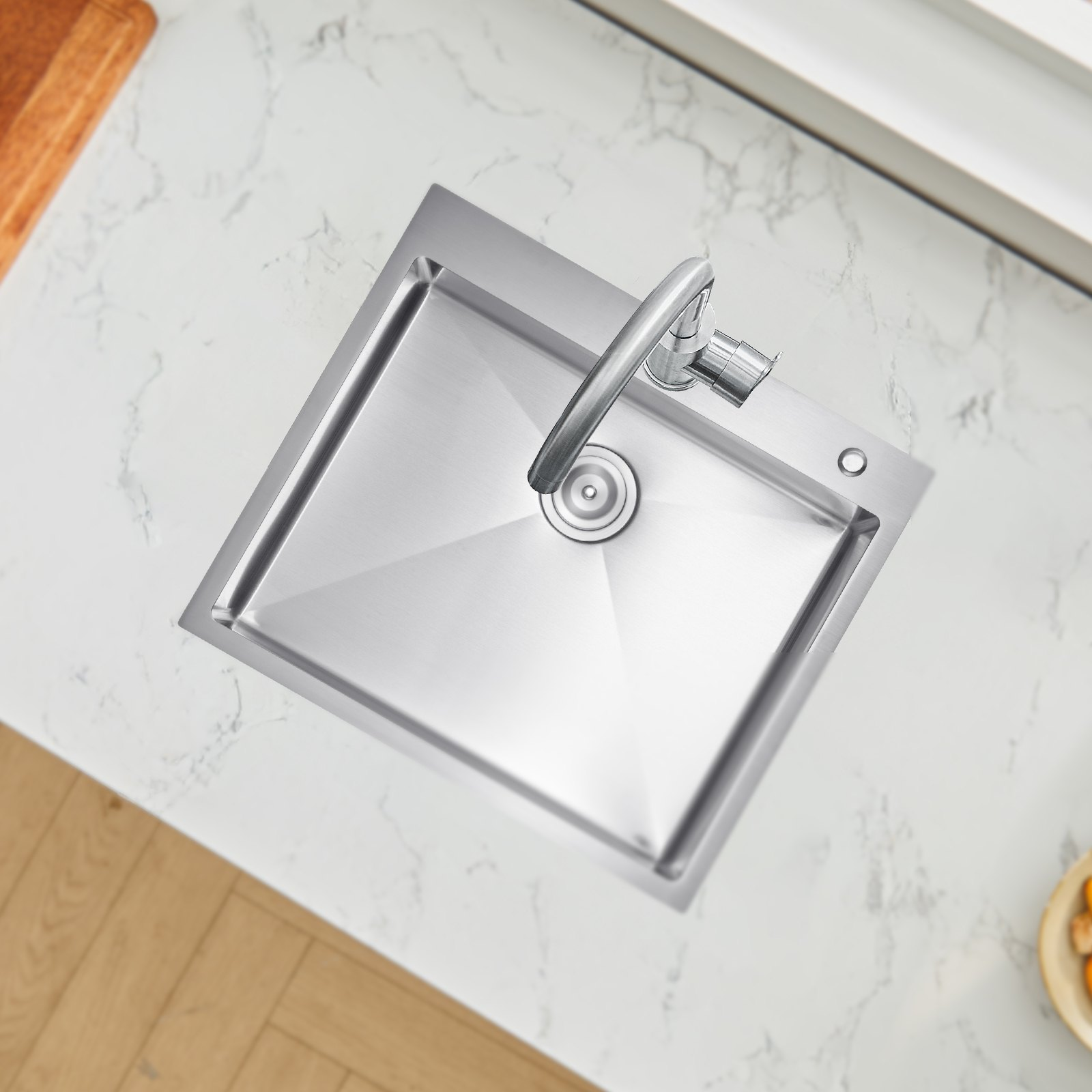 25" Kitchen Sink Top Mount Single Bowl Drop-In Basin Stainless Steel Bar - Picture 7 of 10