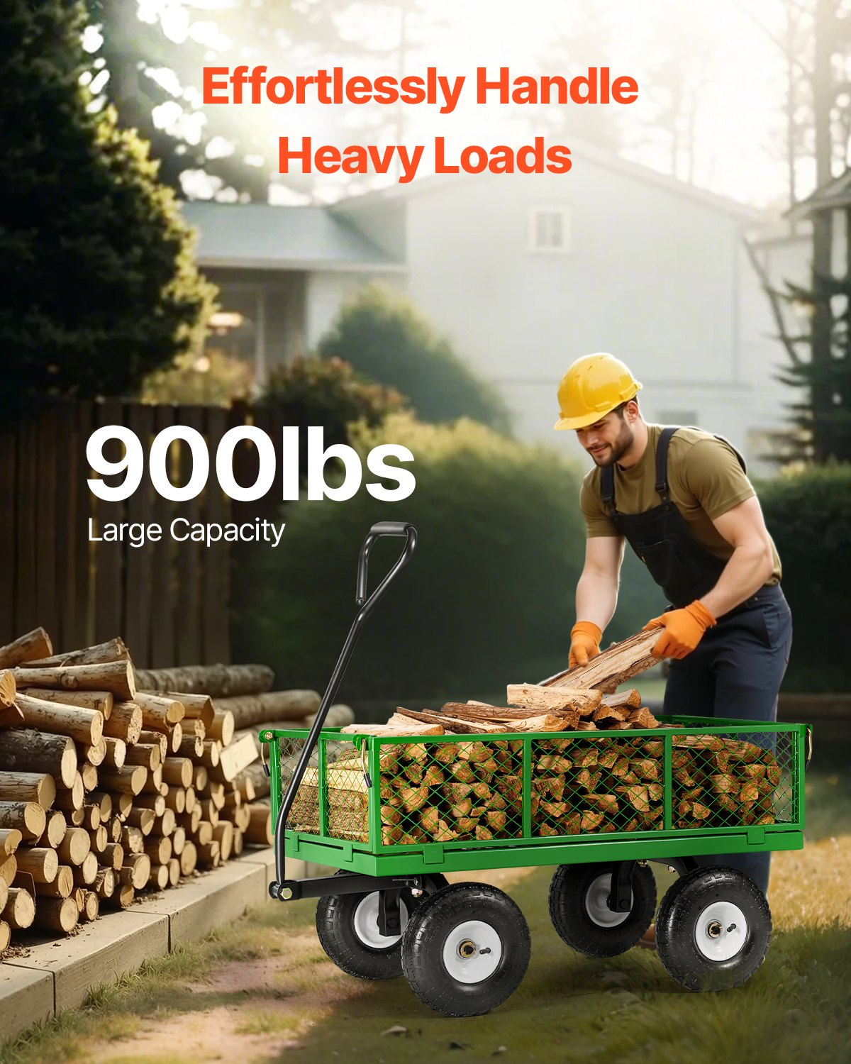 900 Lbs Steel Garden Cart on Wheels, and 180°Rotating Handle