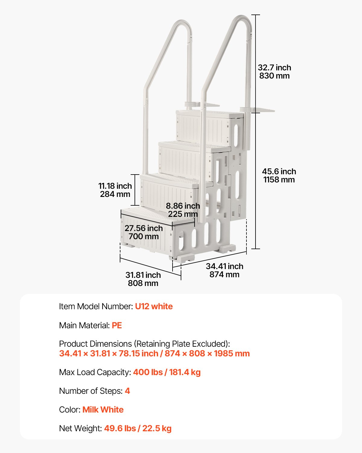 Swimming Pool Ladder, Milk White