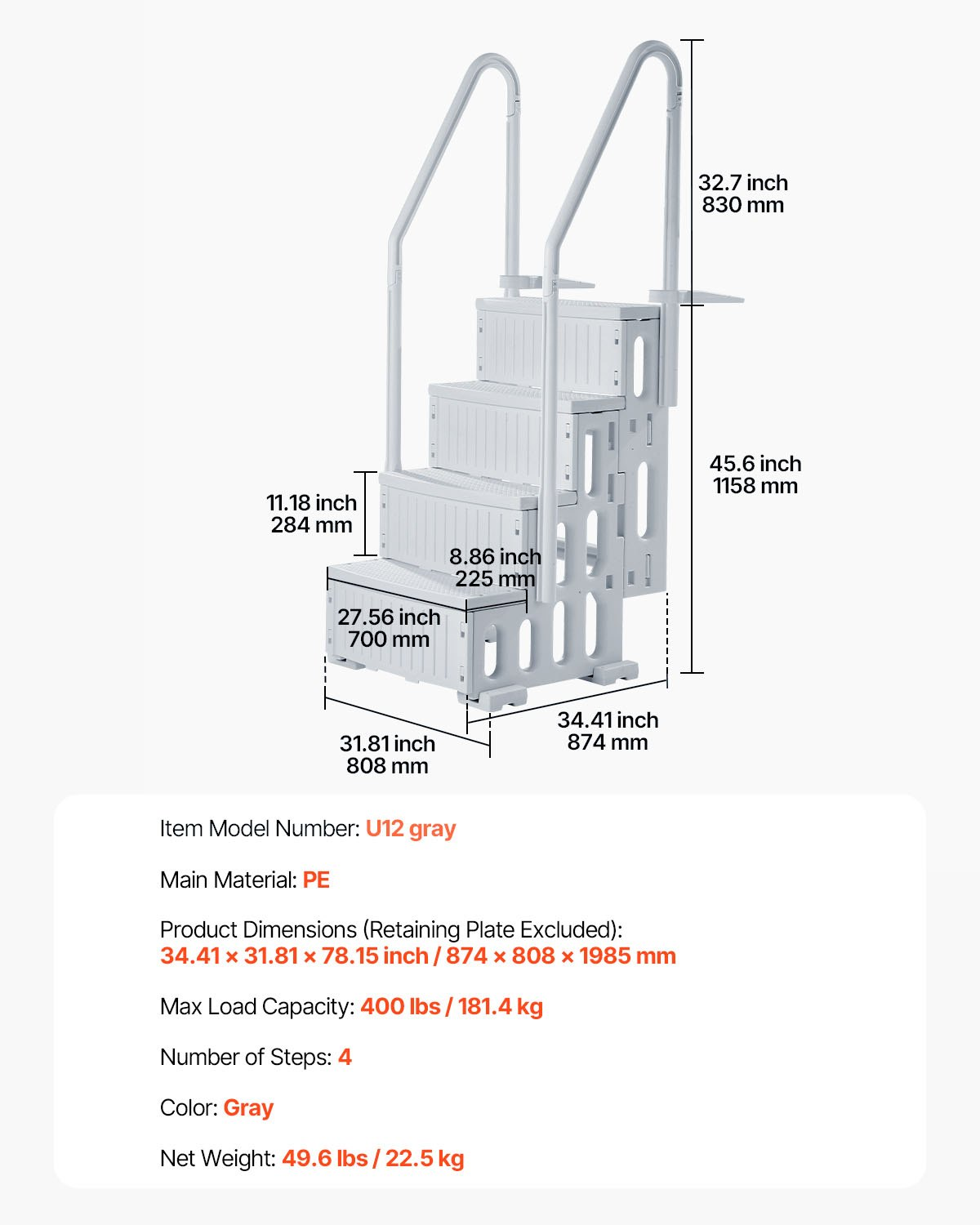 Swimming Pool Ladder, Grey